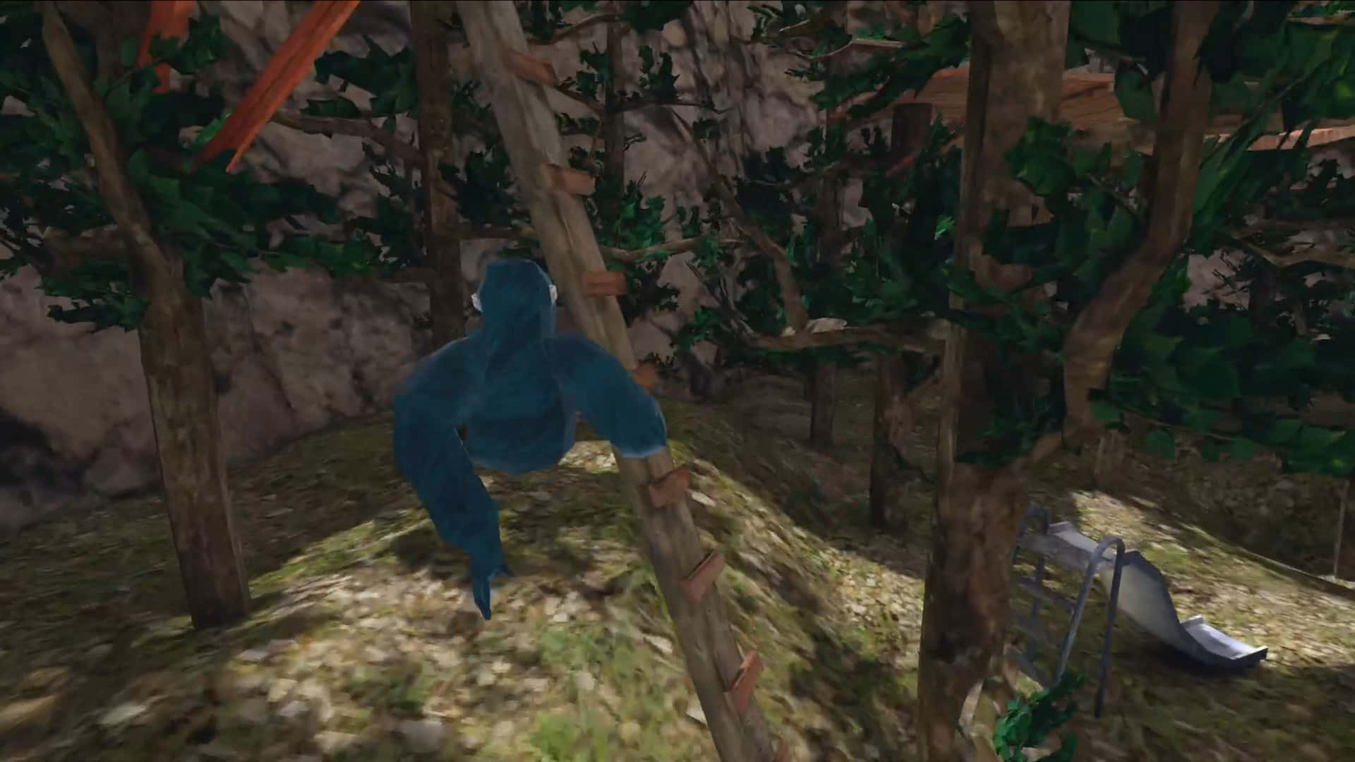 1920x1080 Download a blue monkey is climbing a tree in a video game Wallpaper