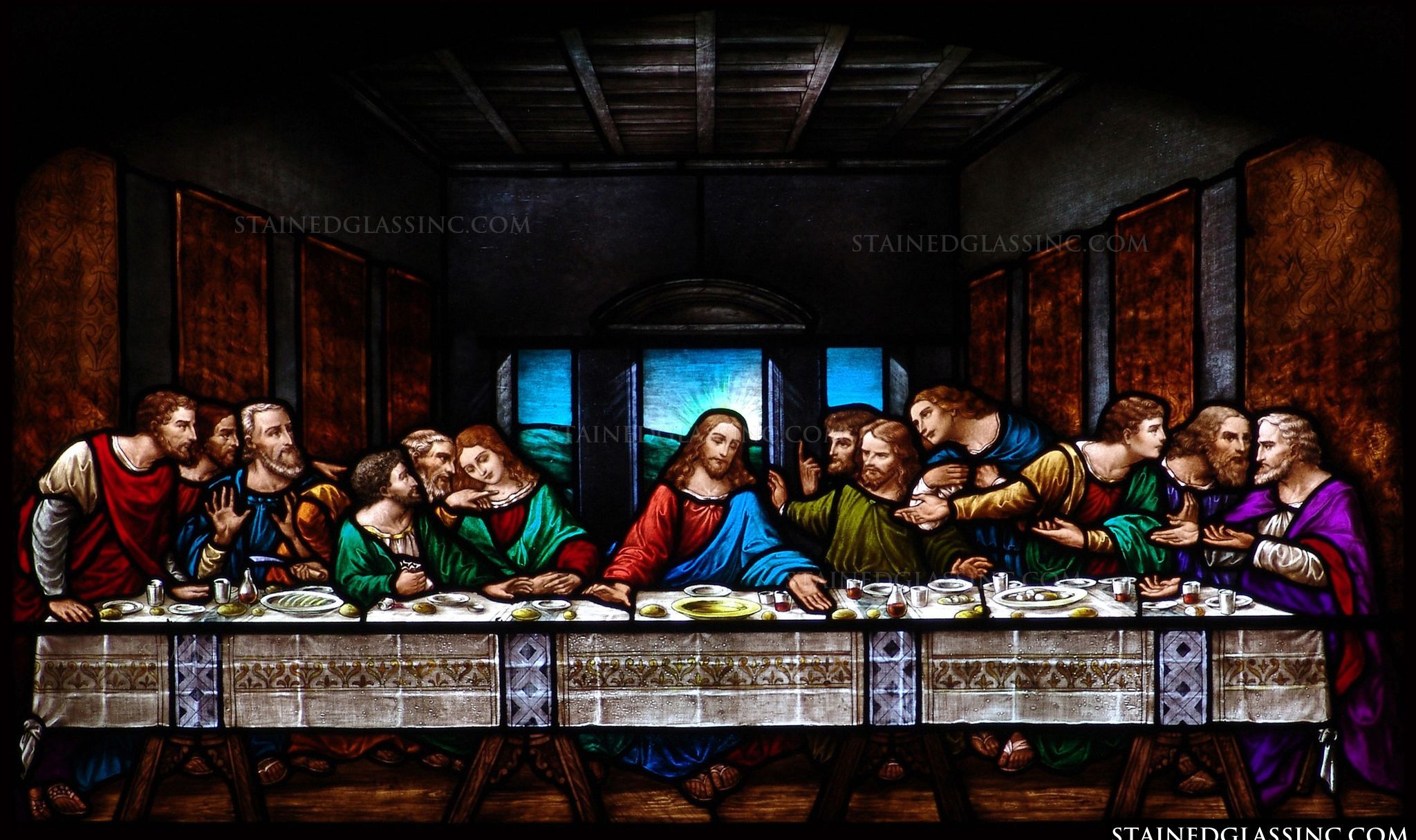 2048x1215 The Last Supper Religious Stained Glass Window