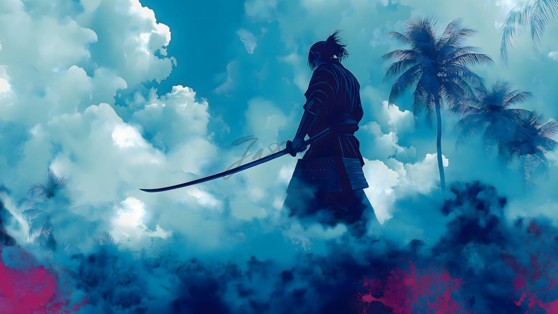 1920x1080 Samurai Silhouette Art Print: Japanese Warrior Decor (digital Download)