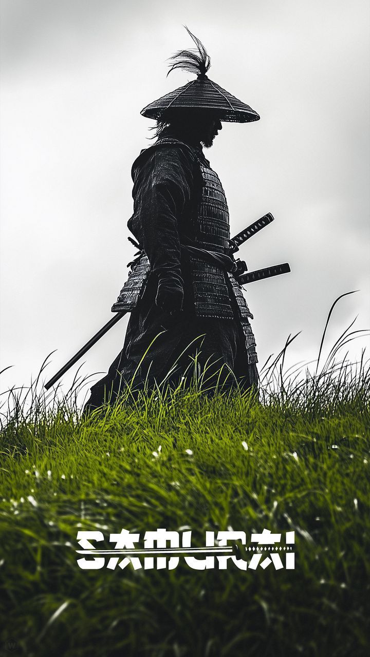 720x1280 Free 4K wallpaper samurai, grass, plants, lettering