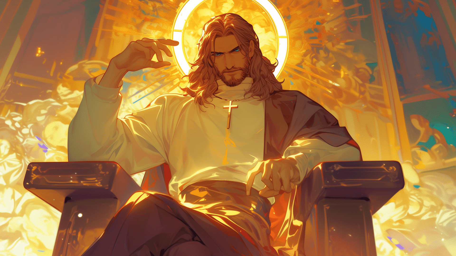 1920x1076 Divine Anime: HD Wallpaper of Jesus in Radiant Glory