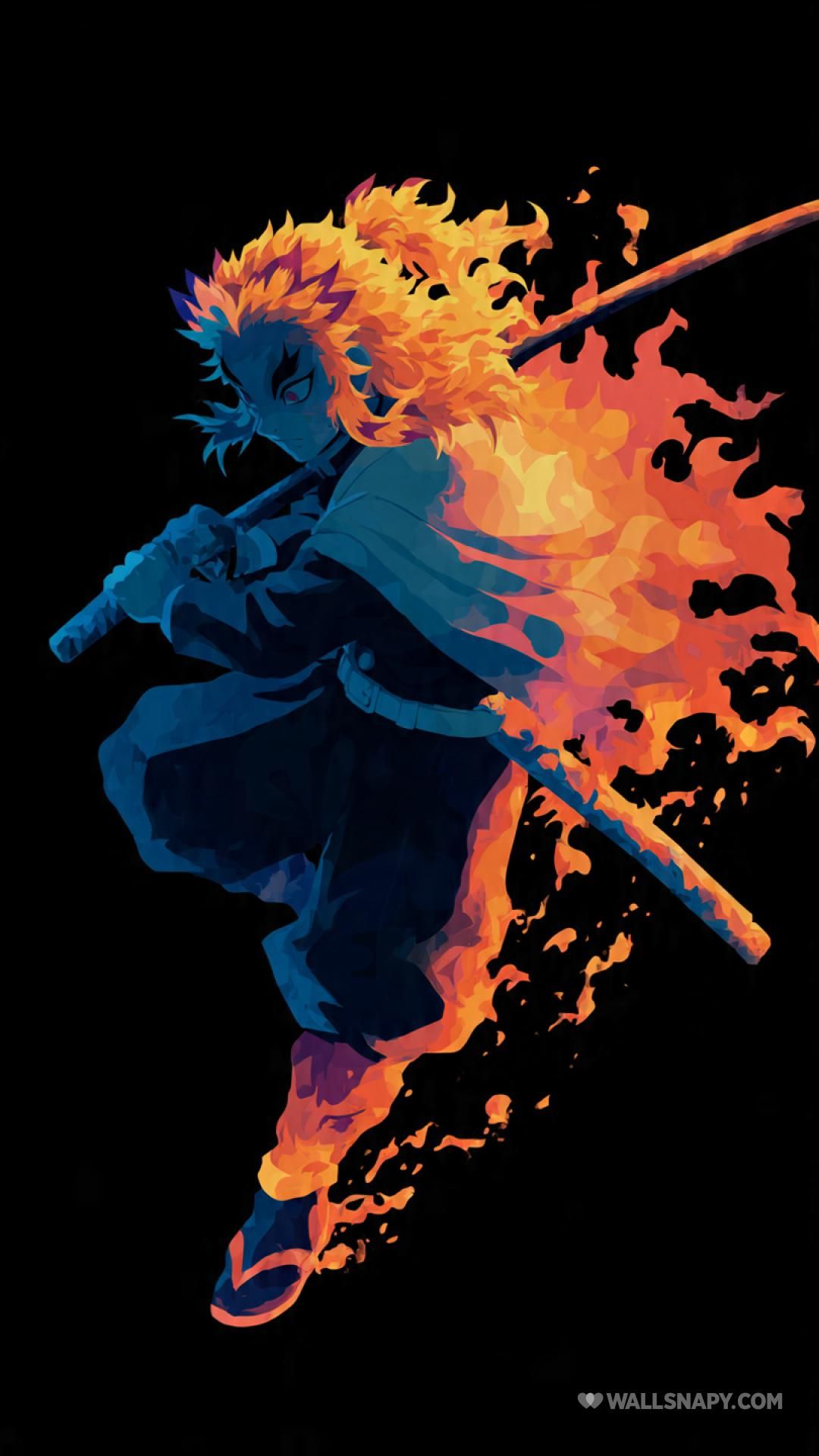 1080x1920 Kyojuro rengoku dark phone wallpaper