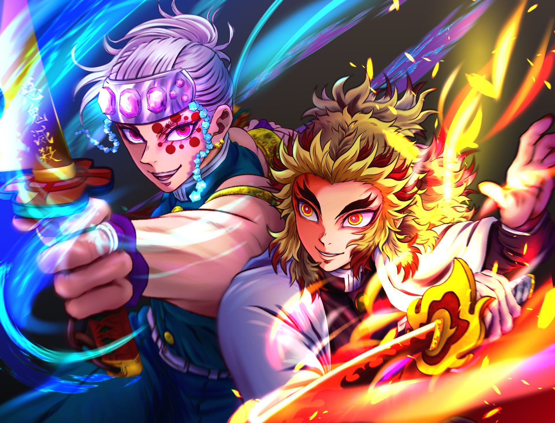 1920x1464 Demon Slayer Duo: Kyojuro Rengoku & Tengen Uzui 4K Ultra HD Anime Wallpaper