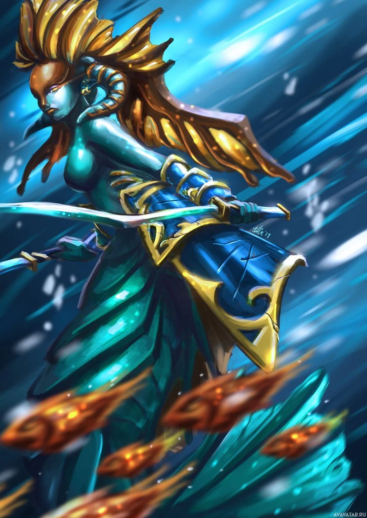 752x1063 Изображения Naga Siren из Dota 2. Скачать фото на аву: игры, Дота Naga Siren, girl, weapon, monster girl, colored skin