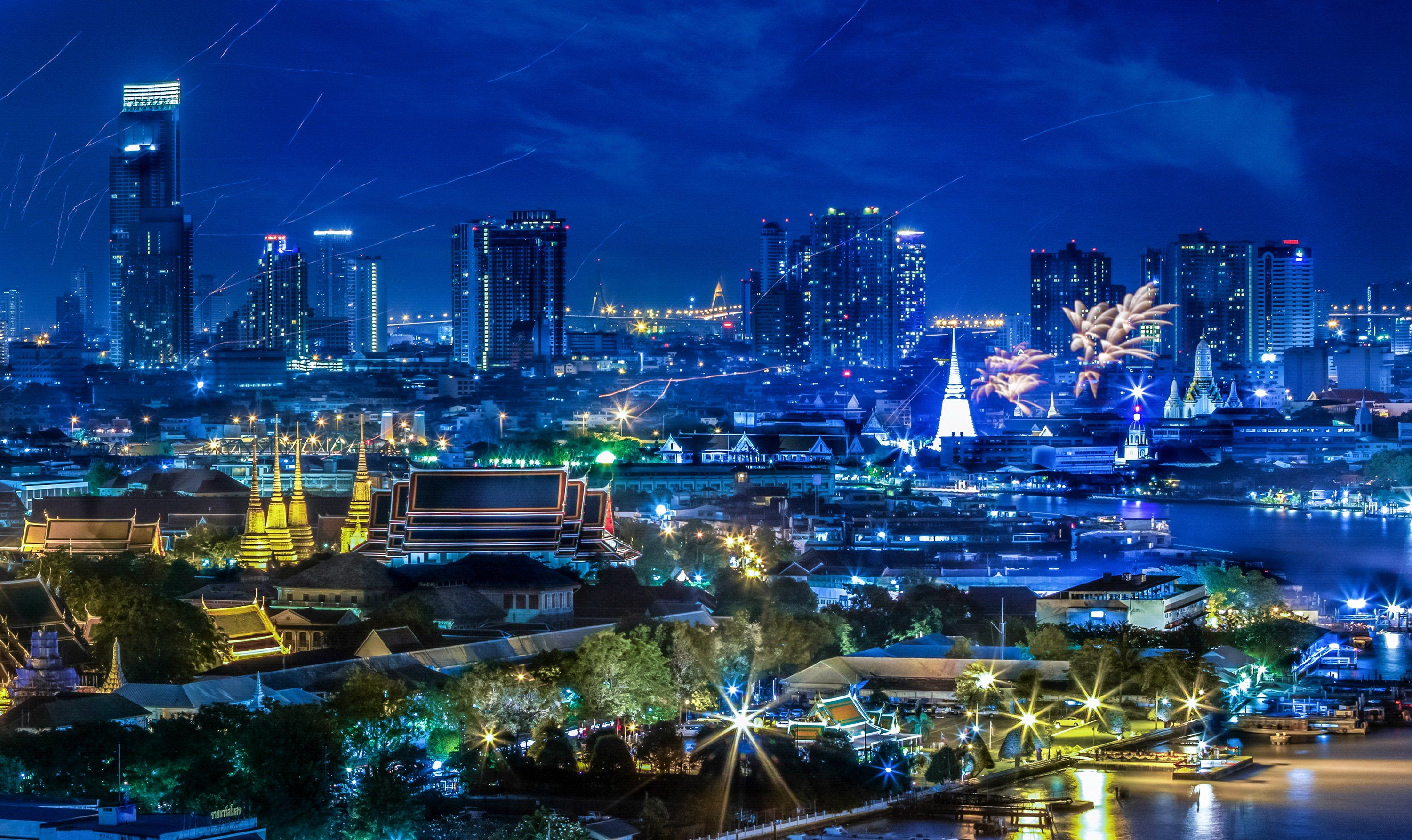 3000x1785 thailand, Houses, Skyscrapers, Bangkok, Megapolis, Night, Cities Wallpaper HD / Desktop and Mobile Background