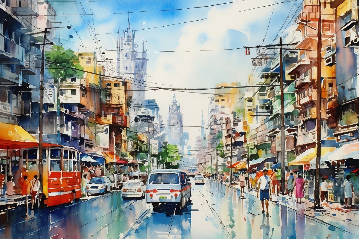 1200x800 Bangkok Thailand in Watercolor Painting Mural Wallpaper®