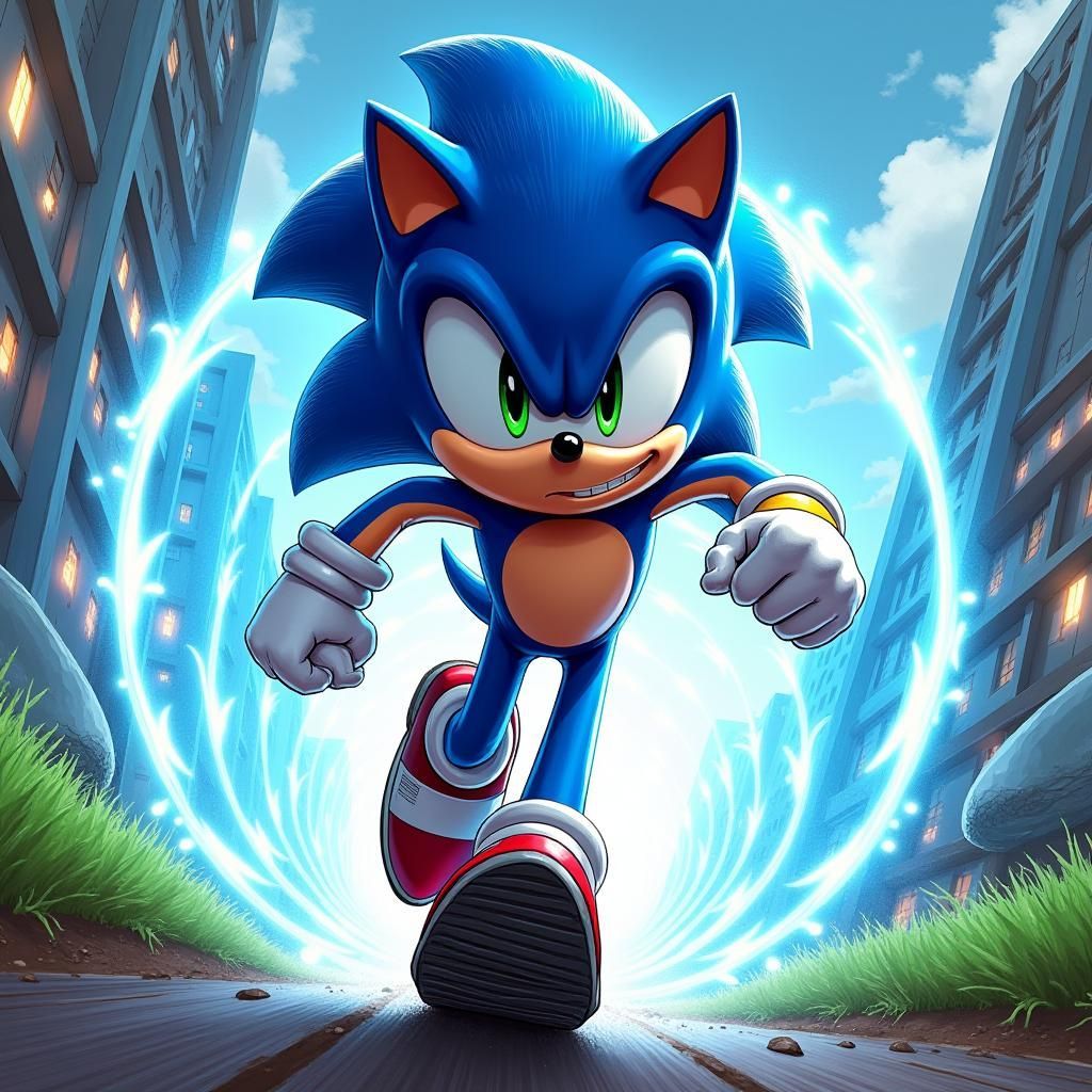 1024x1024 Super Sonic the Hedgehog in Intense Speed Action