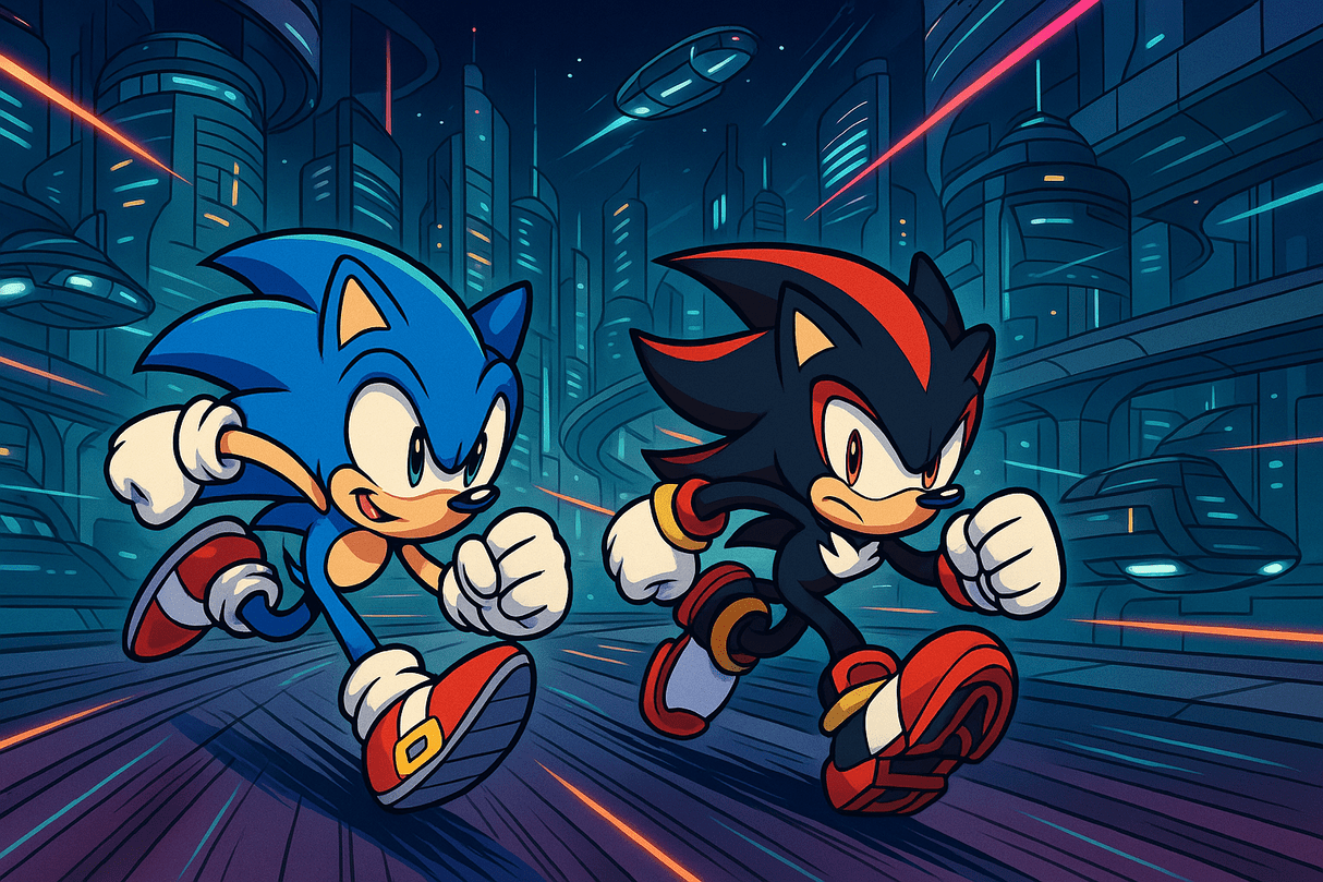 1214x809 Gamer Mural Wallpaper. Sonic and Shadow Future City Battle