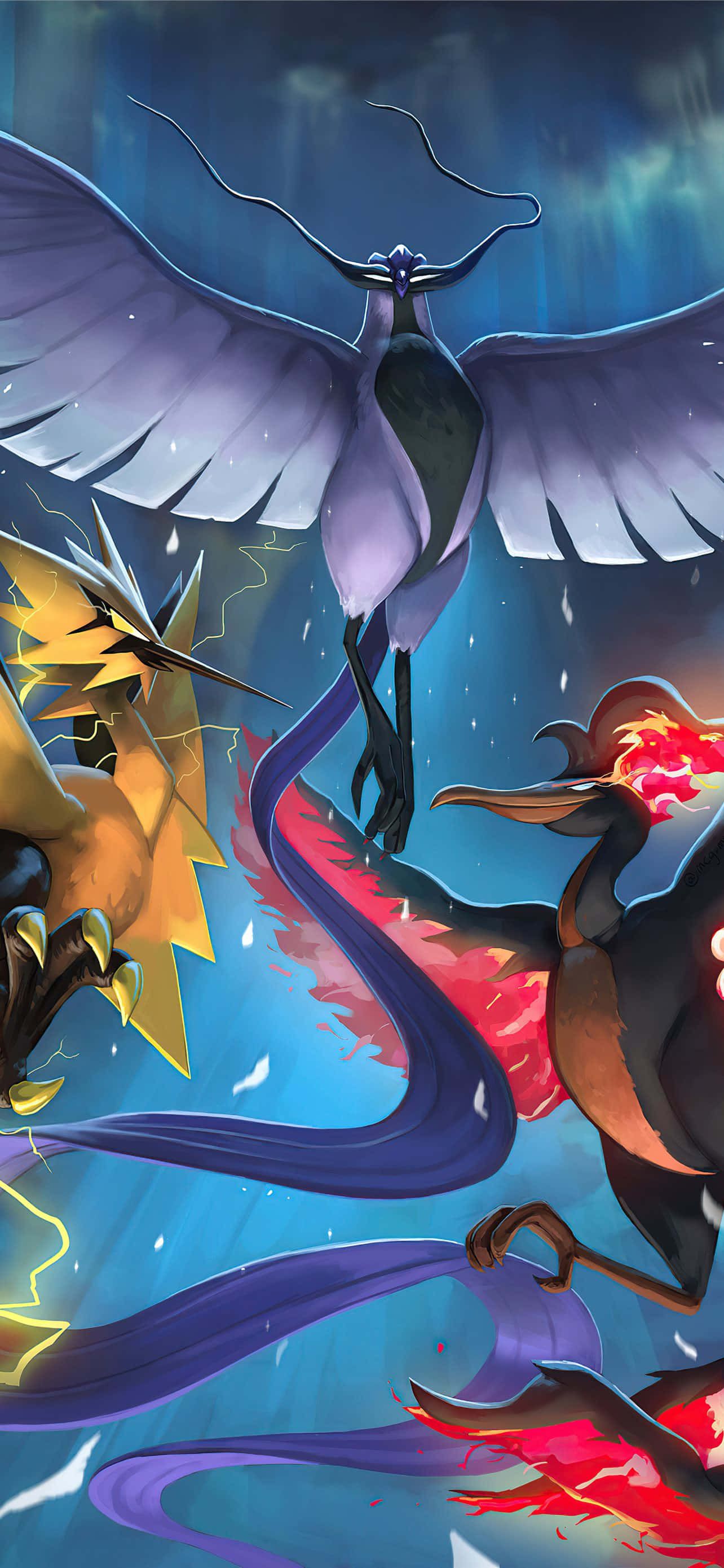1284x2778 Download Galarian Articuno, Zapdos, And Moltres Wallpaper