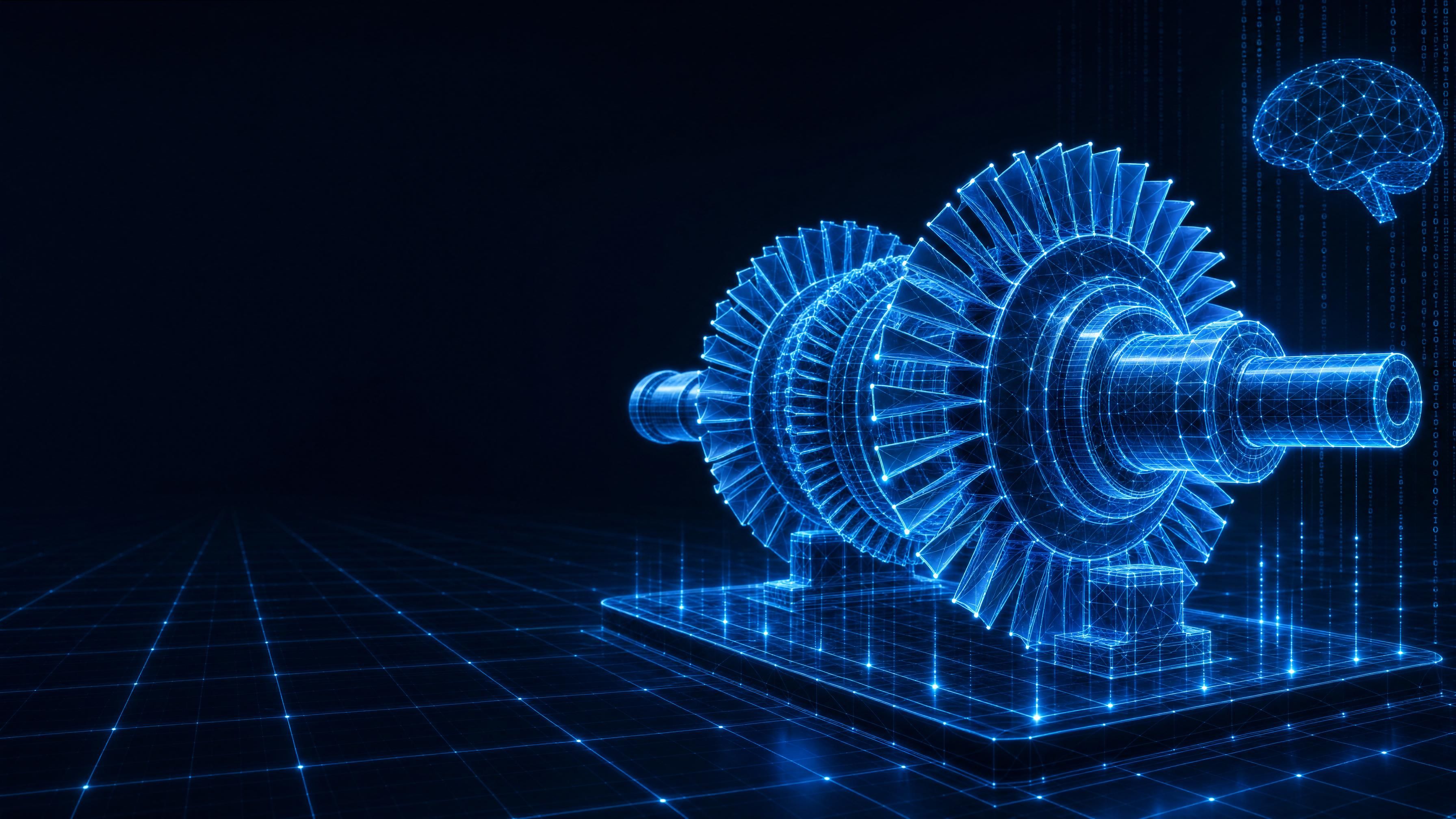 3584x2016 image generation prompt holographic steam turbine