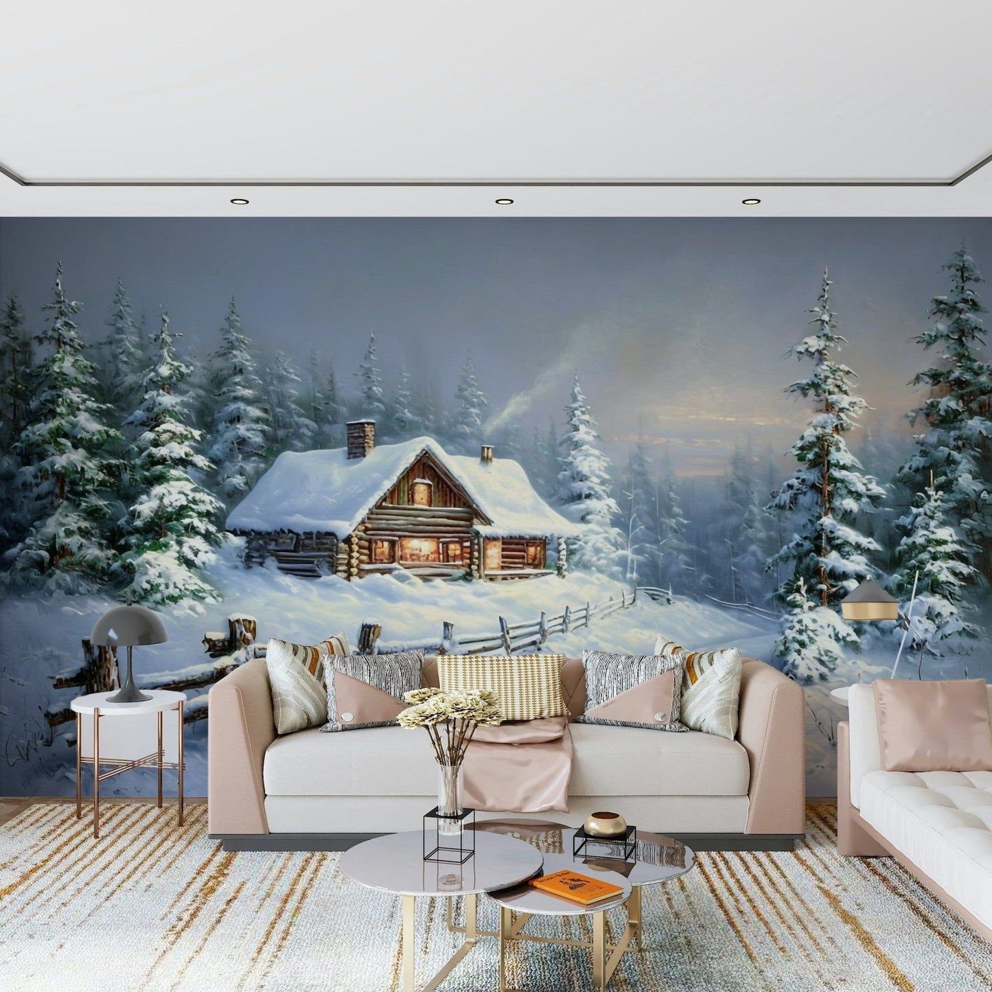 1445x1445 Winter's Warm Embrace Wall Mural. Cozy Forest Decor
