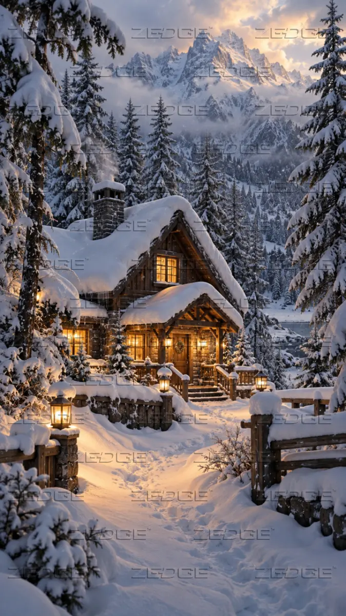 674x1198 Snowy Cabin in Winter wallpaper