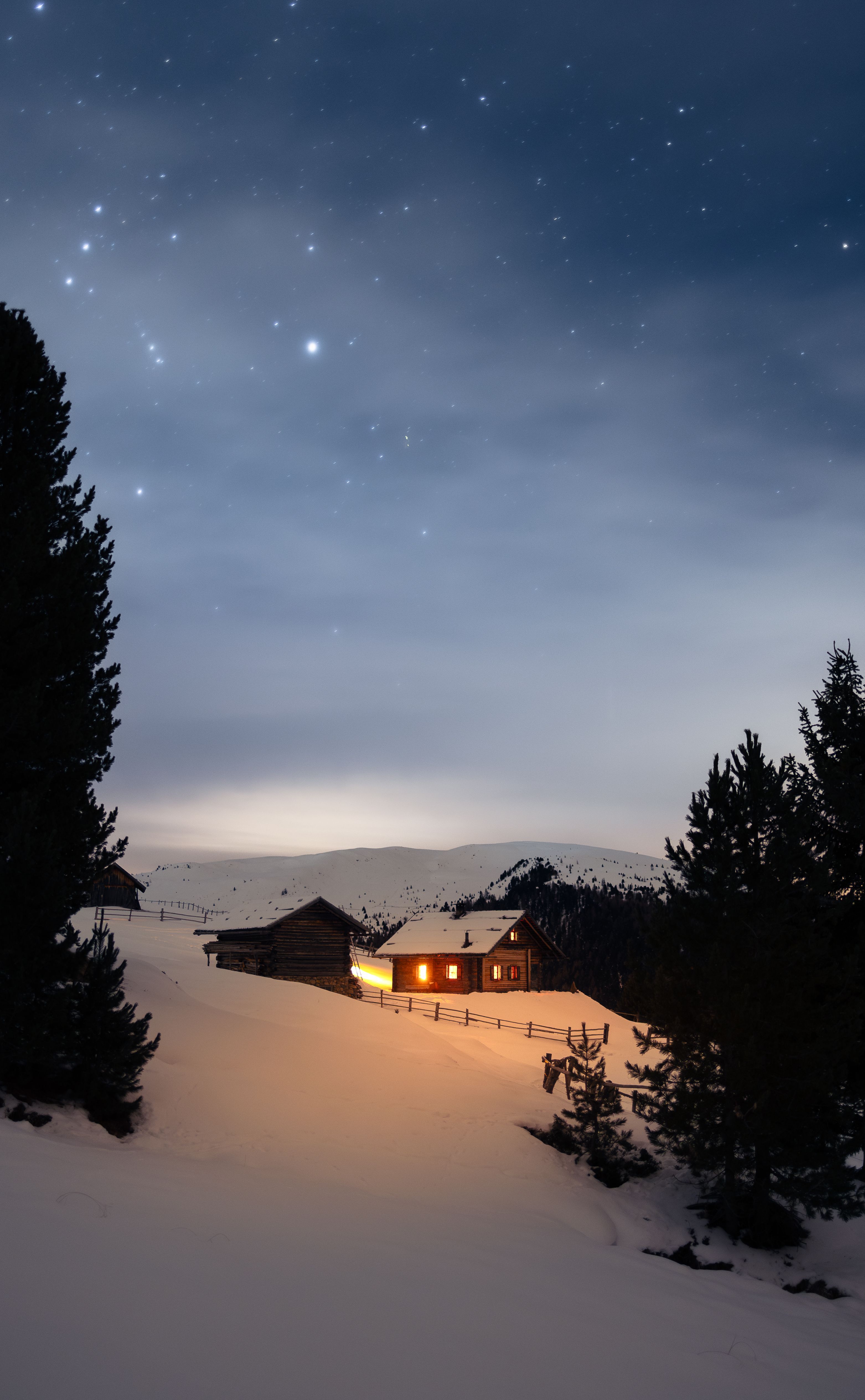 3125x5056 Cozy Winter Night at Italian Mountain Cabin · Free