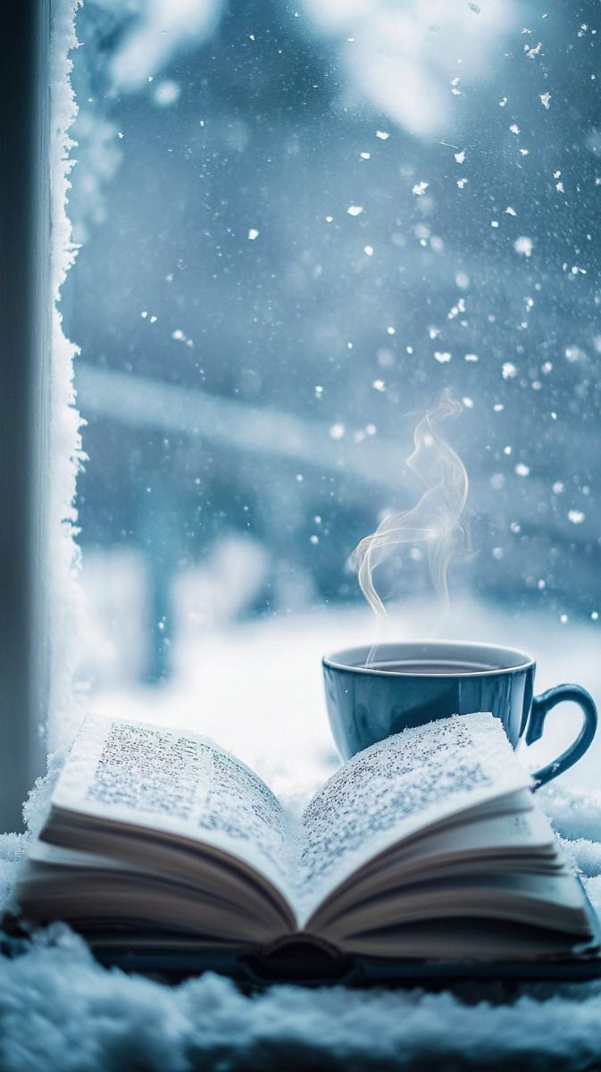 673x1200 Winter Cozy Vibes: Book and Tea Wallpaper for Your Phone