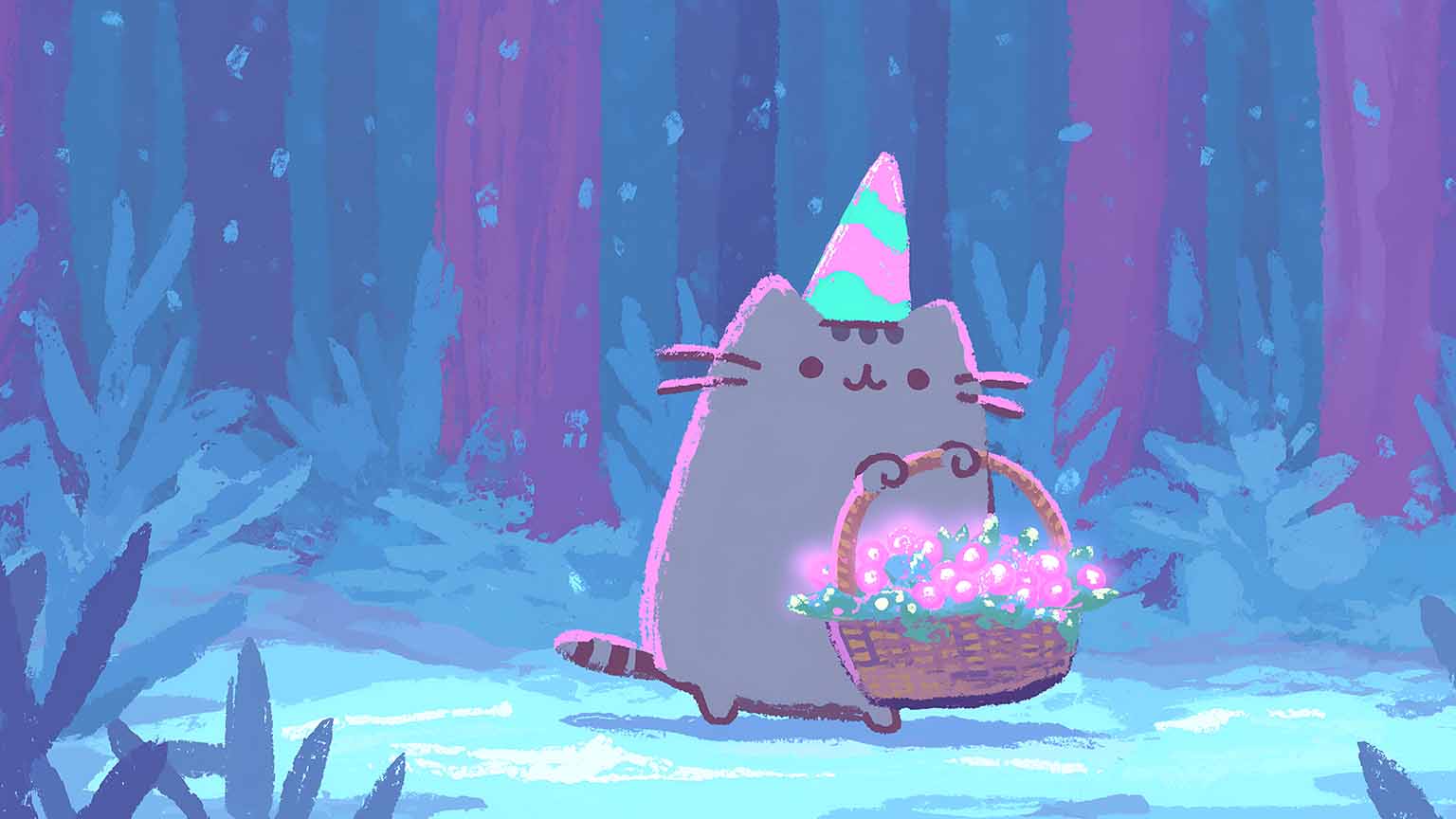 1536x864 Free Pusheen Fireplace Cozy Winter Night Desktop Wallpaper