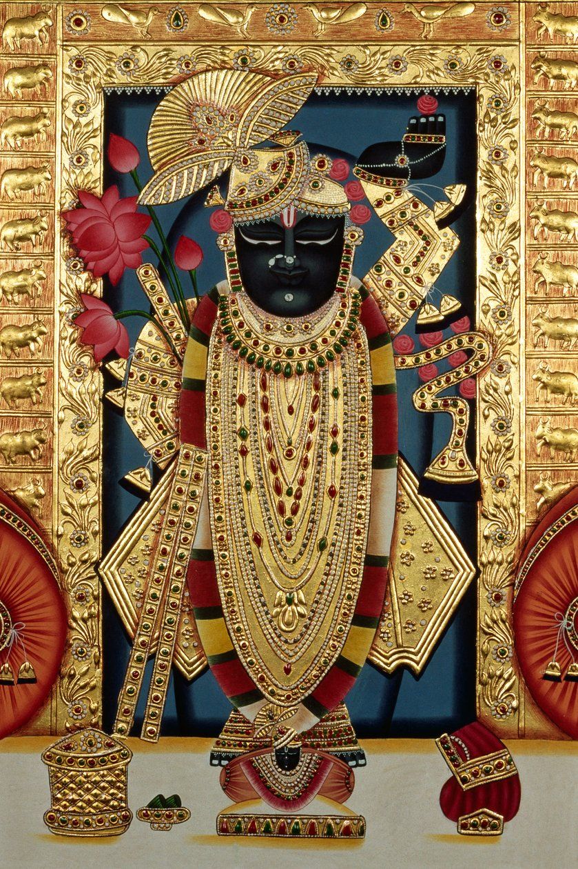 839x1260 Shri Lord Shree Nathji Or Shreenathji at Nathdwara Miniature Painting on Paper with Gold Embossing
