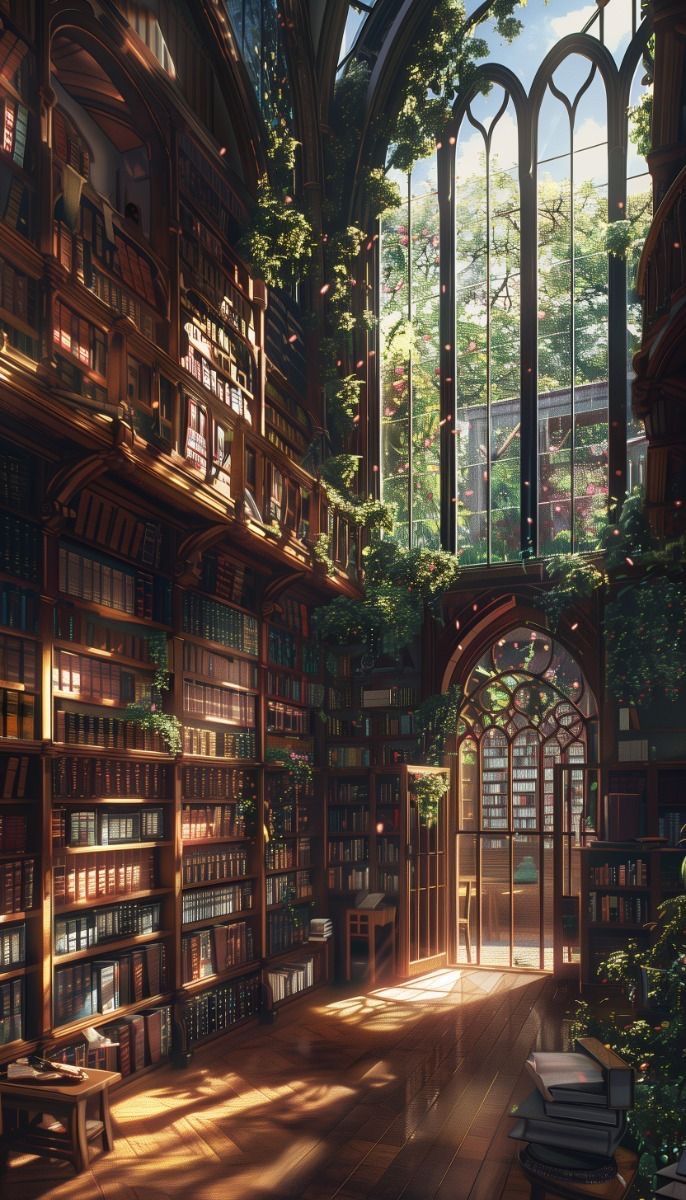 686x1200 Enchanting Two Story Forest Library. Fantasy Library Architecture, Fantasy Library Room, Old Fantasy Library