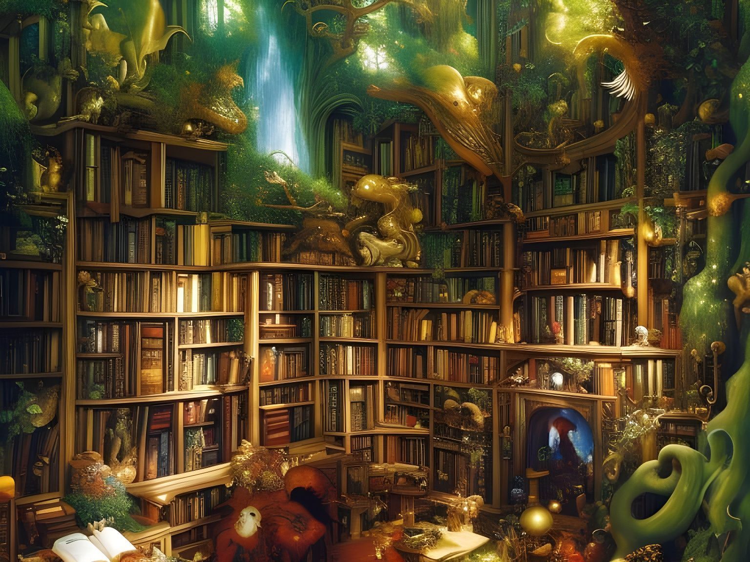 1536x1152 Magical Library Forest Library in Hyperdetailed S