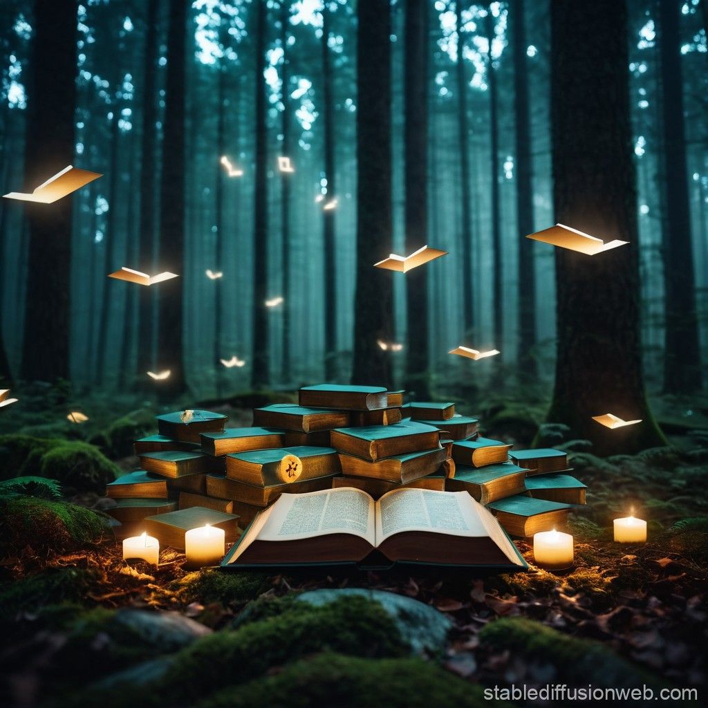 1024x1024 Mystical Forest Library. Stable Diffusion Online