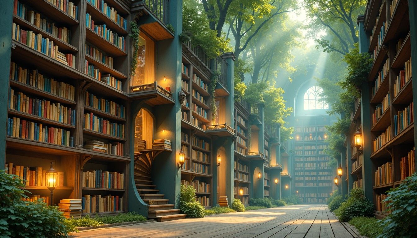 1344x768 Download Enchanted Forest Library Image, Library, Books