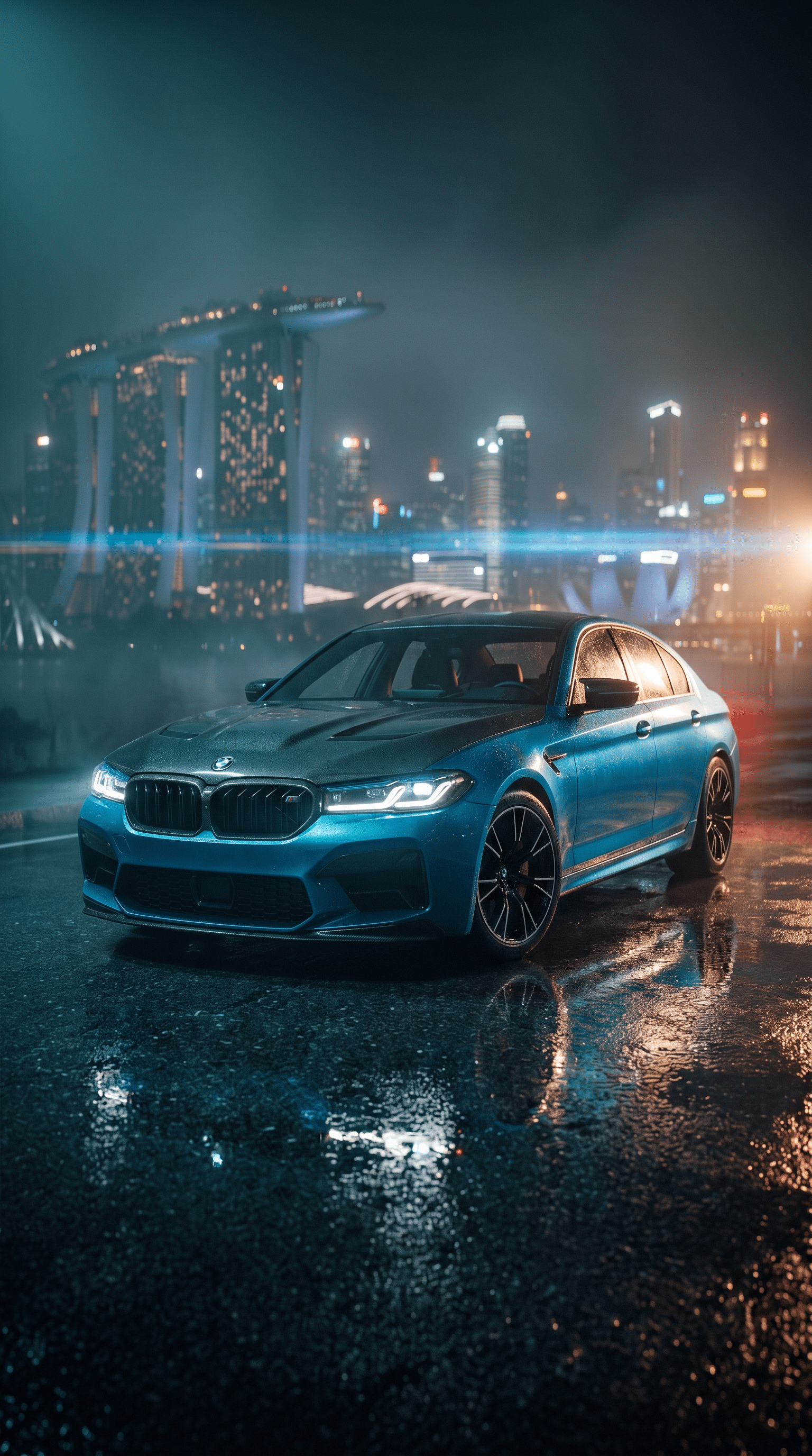 1536x2752 BMW M5 Cinematic Render with Dramatic Lighting