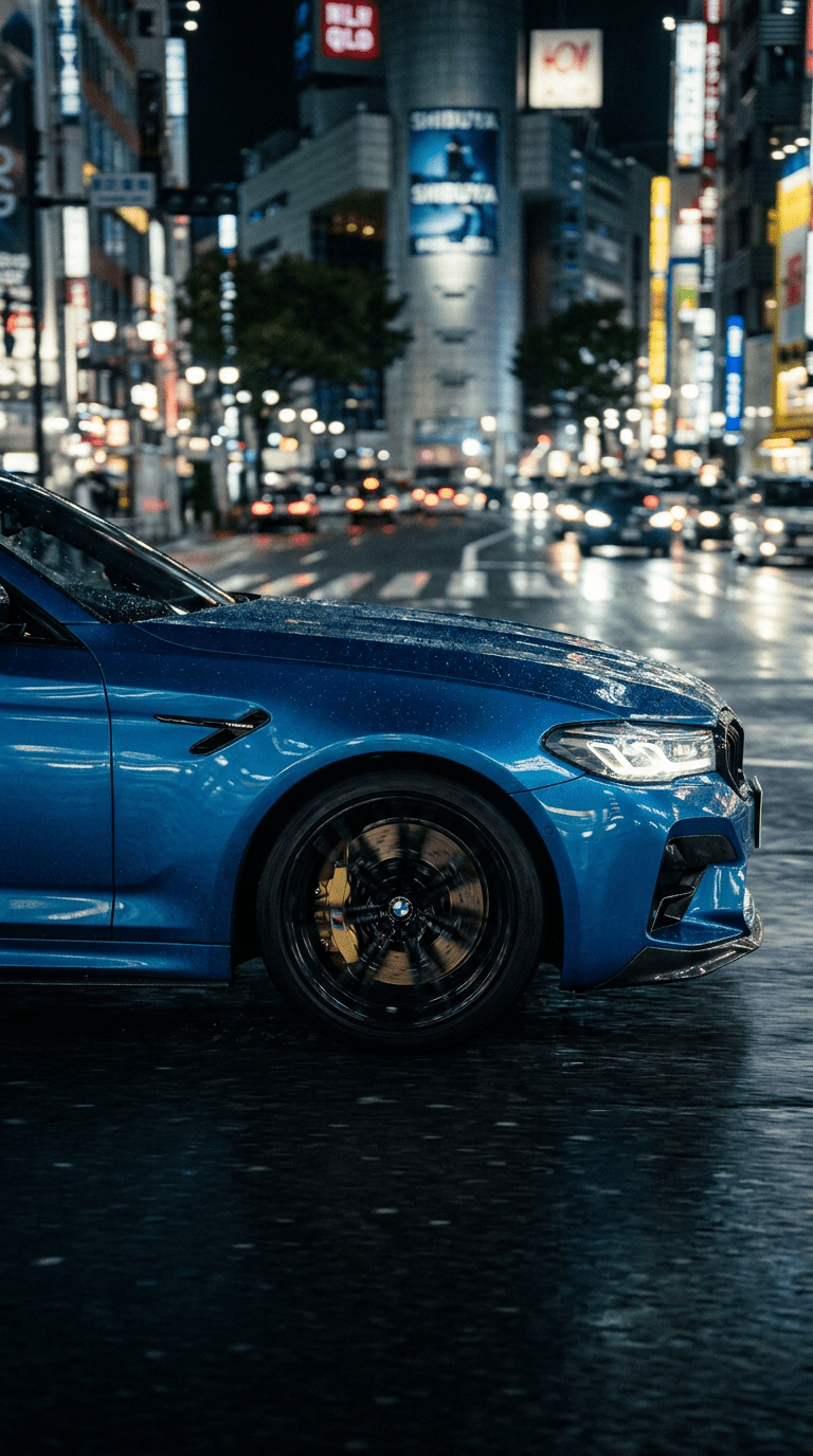 768x1376 Cinematic Automotive Shot BMW M5 in Marina Bay Blue