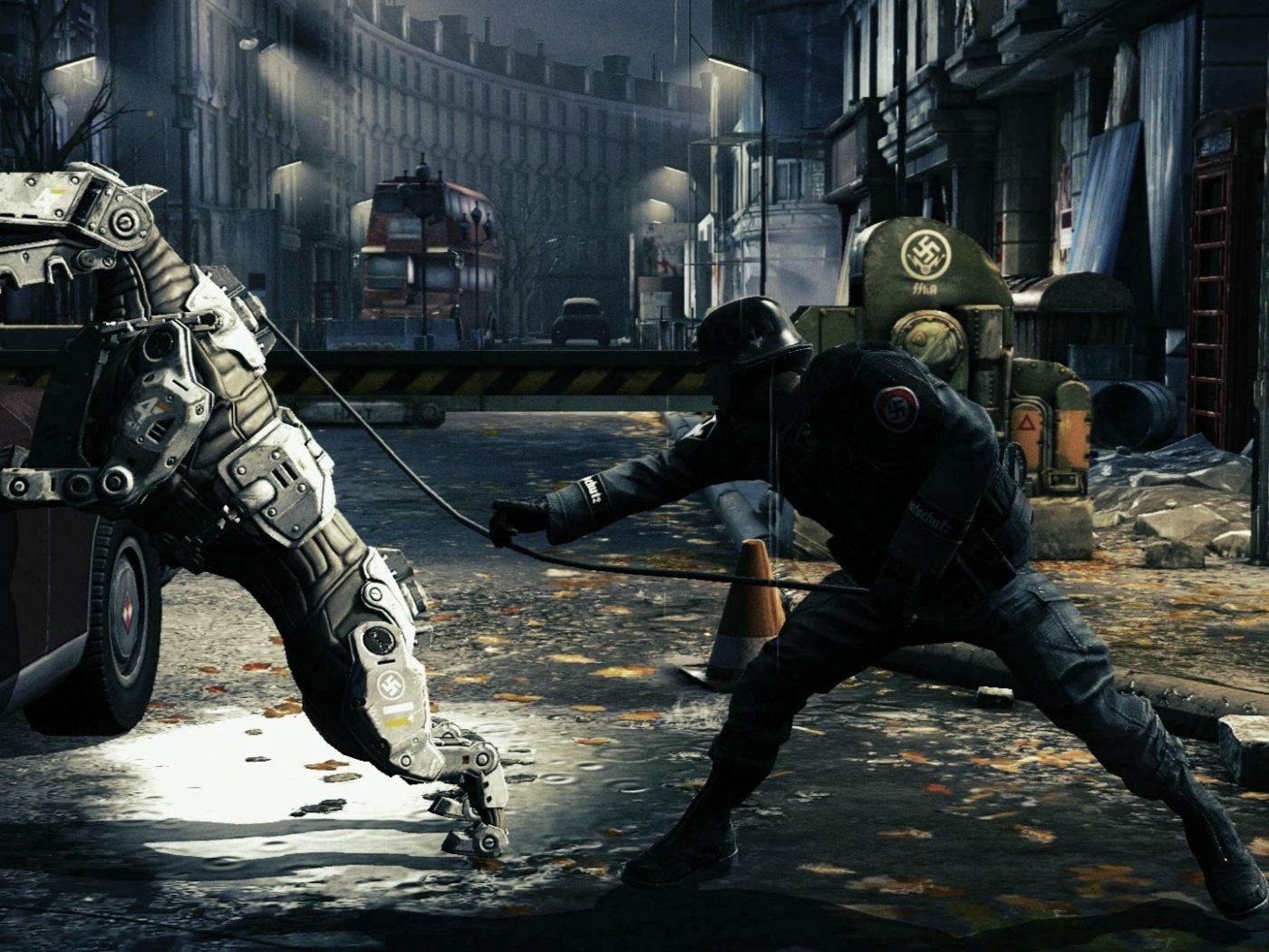1400x1050 Wolfenstein The New Order: soldier is releasing his dog Desktop wallpaper 1400x1050