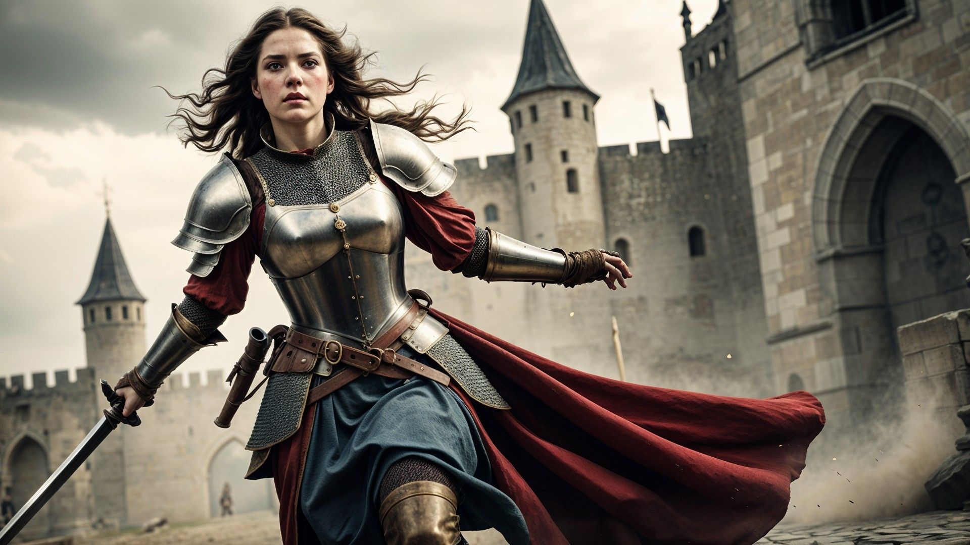 1920x1080 Medieval Warrior Woman in Armor with Castle Background. Deep Dream Generator