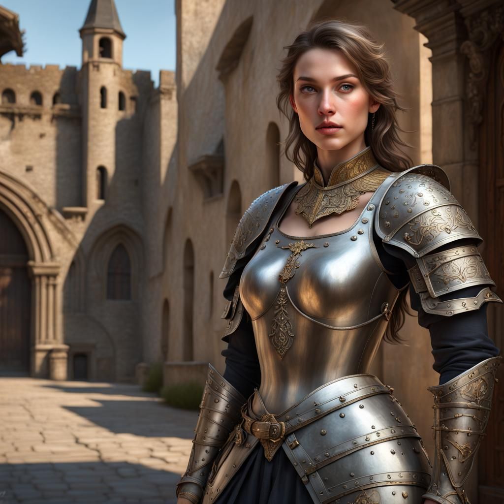 1024x1024 Medieval Armor Girl: Photorealistic Oil Painting