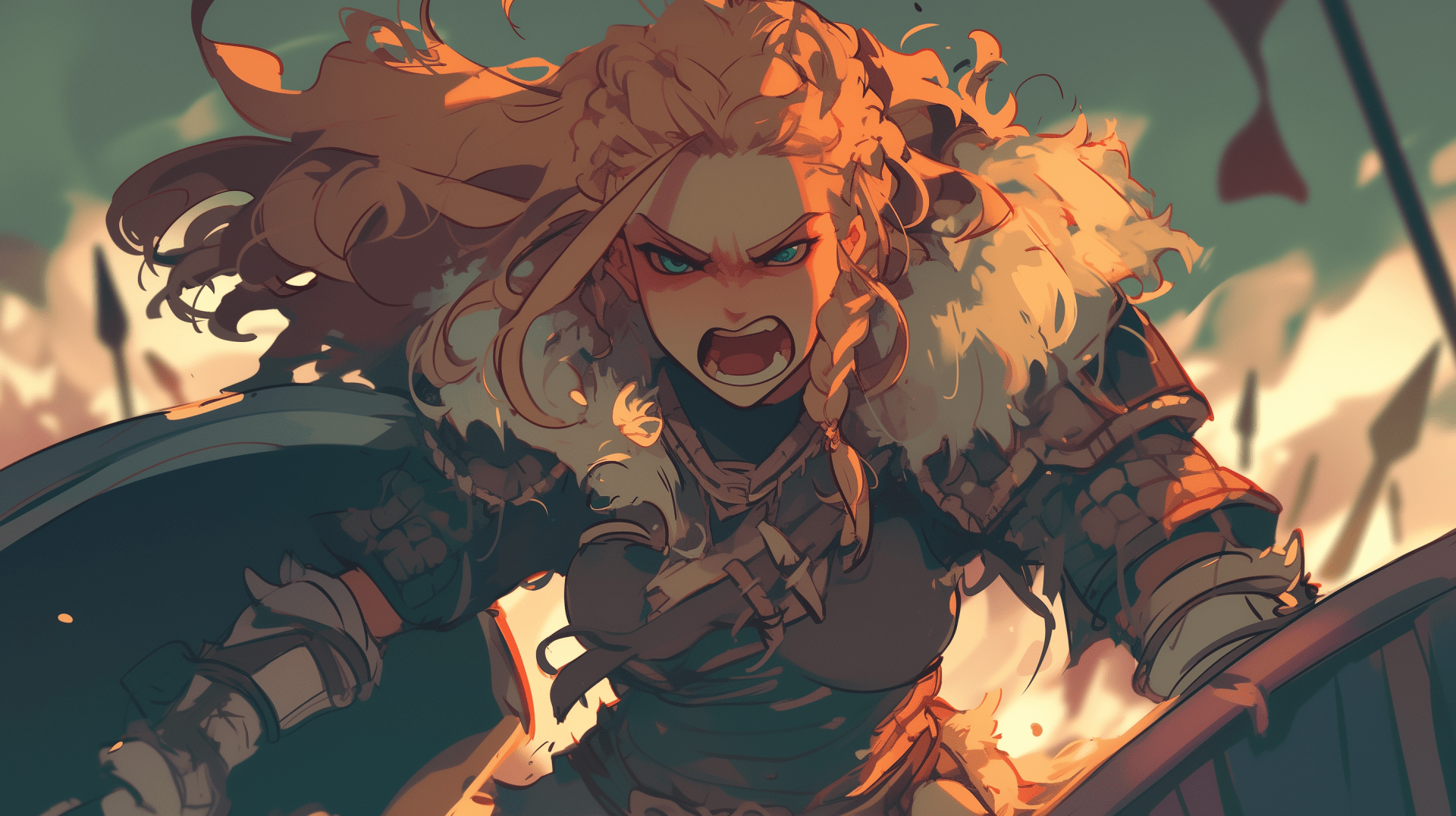 1920x1076 Fierce Viking Anime Girl