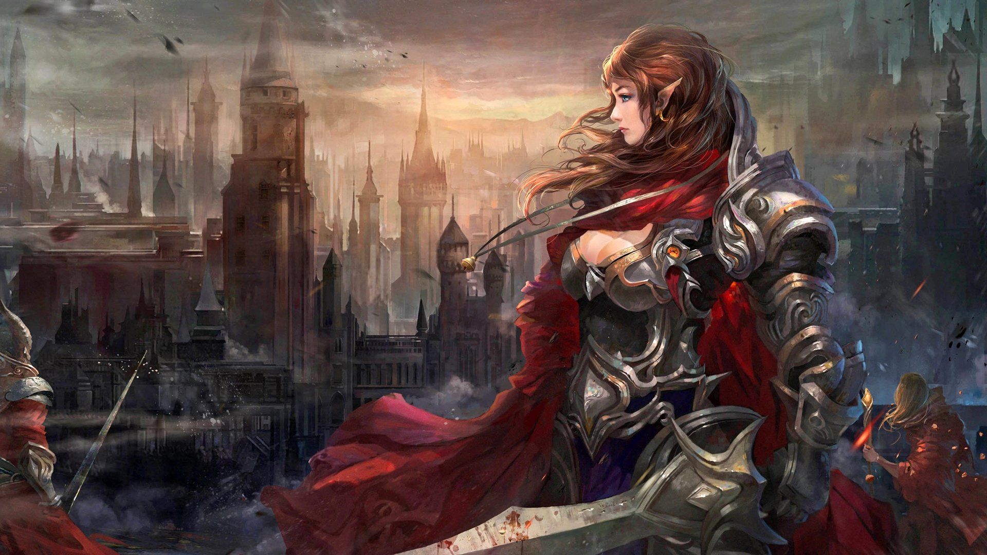 1920x1080 fantasy, Girl, Character, Beautiful, Long, Hair, Woman, Warrior, Elf, Once a sanctuary Wallpaper HD / Desktop and Mobile Background