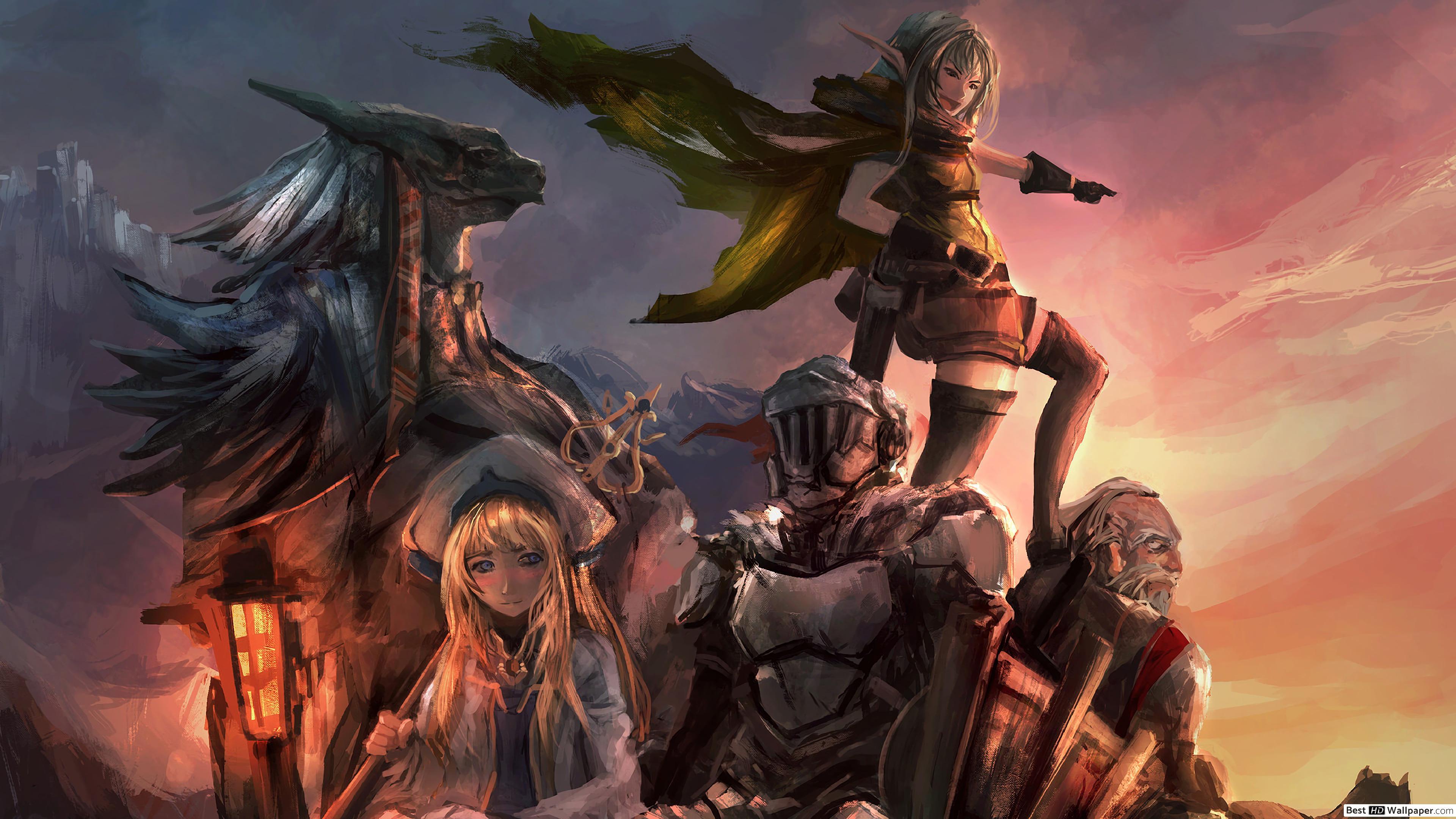 3840x2160 Goblin Slayer Slayer, Dwarf, Lizardman, Priestess & High Elf Archer HD wallpaper download