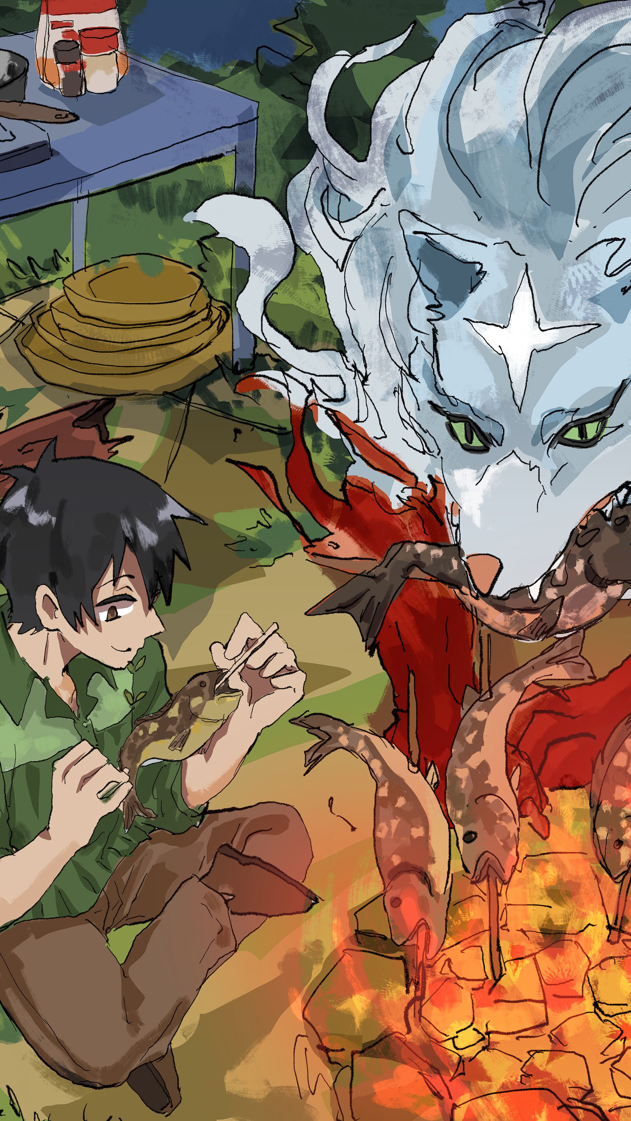2160x3840 Mukoda Fel Campfire Cooking In Another World 4K Wallpaper iPhone HD Phone j
