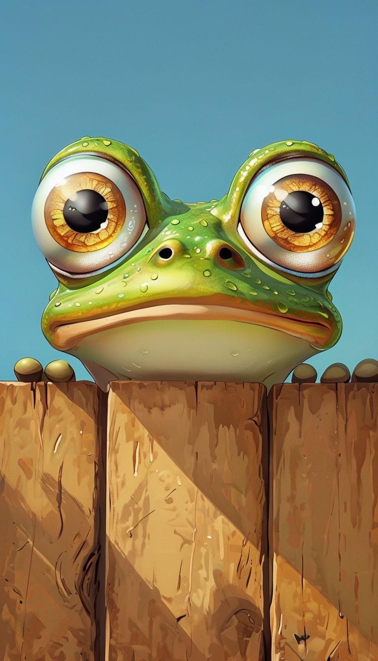 768x1344 Whimsical Cartoon Green Frog with Large Eyes Mobile Wallpaper