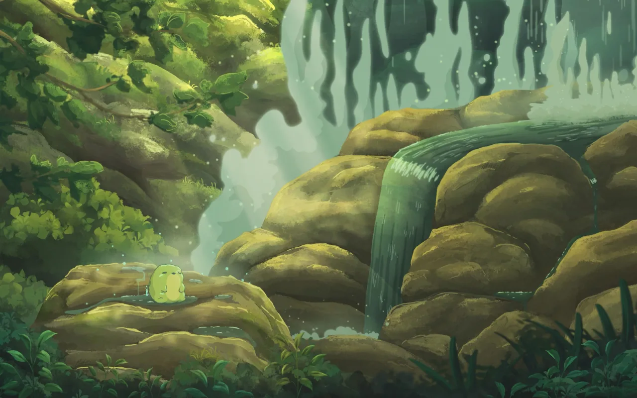1280x800 Frog Sleeping By The Waterfall live wallpaper preview