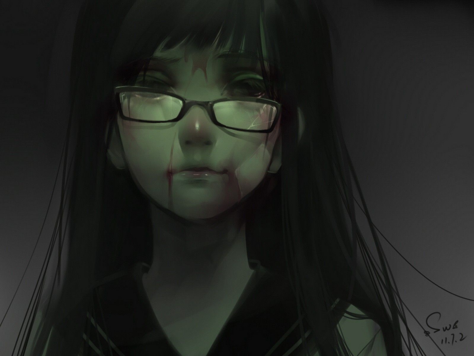 1600x1200 Desktop wallpaper: Glasses, Evil, Anime, Original, Blood, Creepy 4K free download for PC. 553378