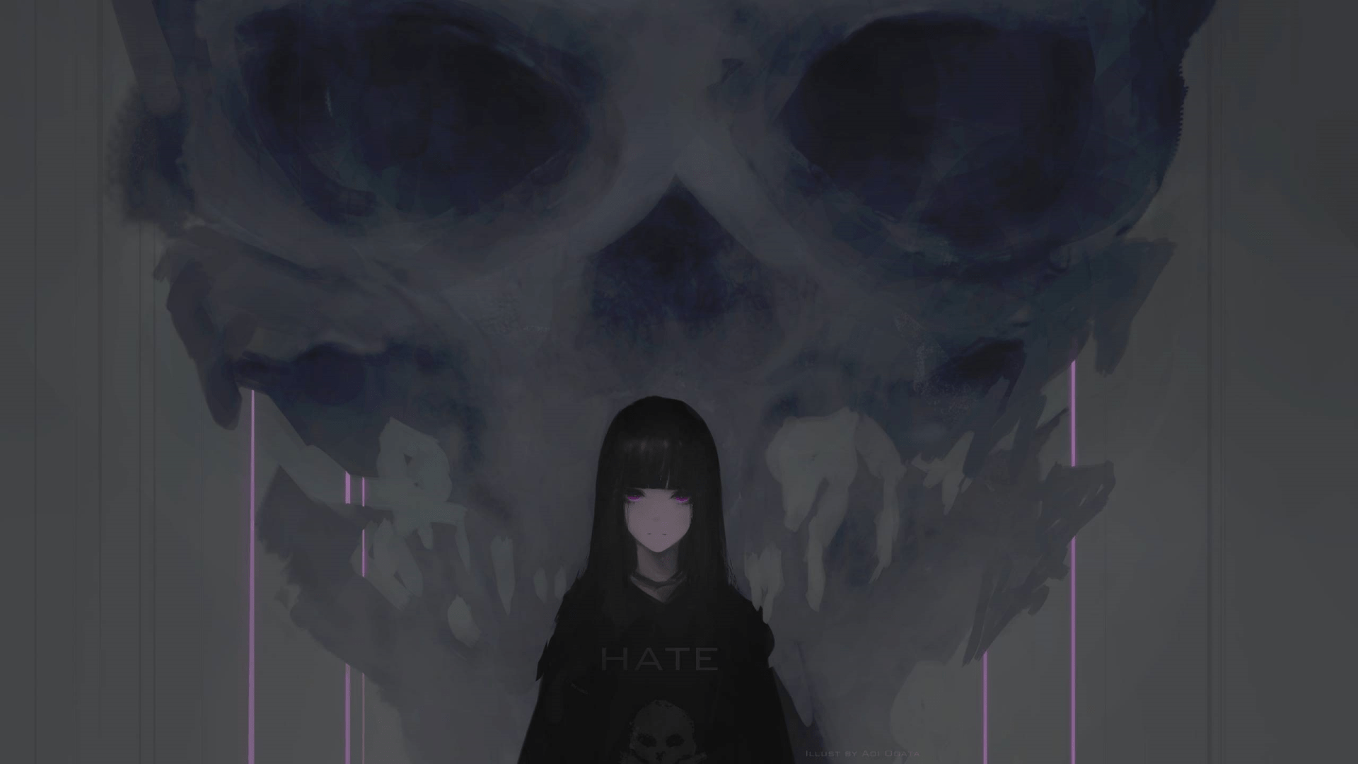 1920x1080 Enigmatic Skull and Anime Girl HD Wallpaper