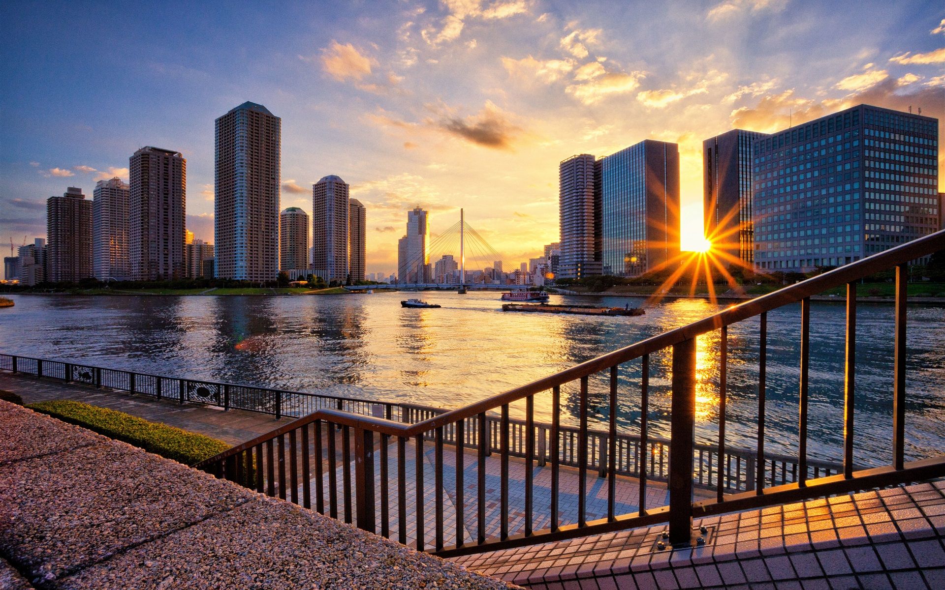 1920x1200 Wallpaper Tokyo, Japan, river, skyscrapers, bridge, sunset 3840x2160 UHD 4K Picture, Image