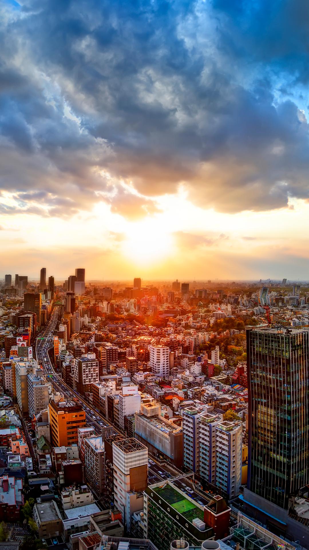 1080x1920 Buildings of tokyo city shot on sunny day 6K wallpaper download
