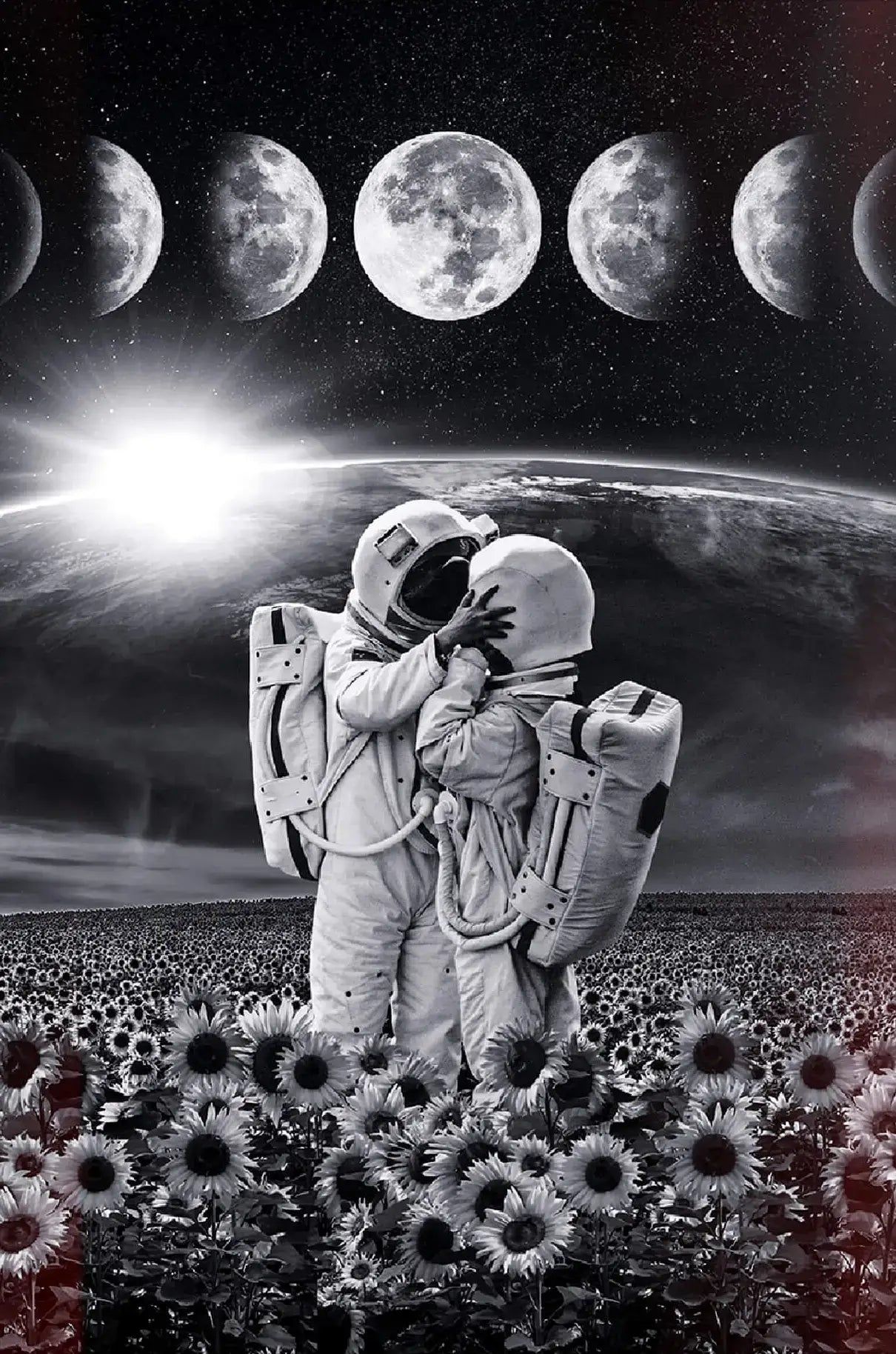 1210x1828 Surreal Astronaut Flower Field Collage. BIG Wall Décor