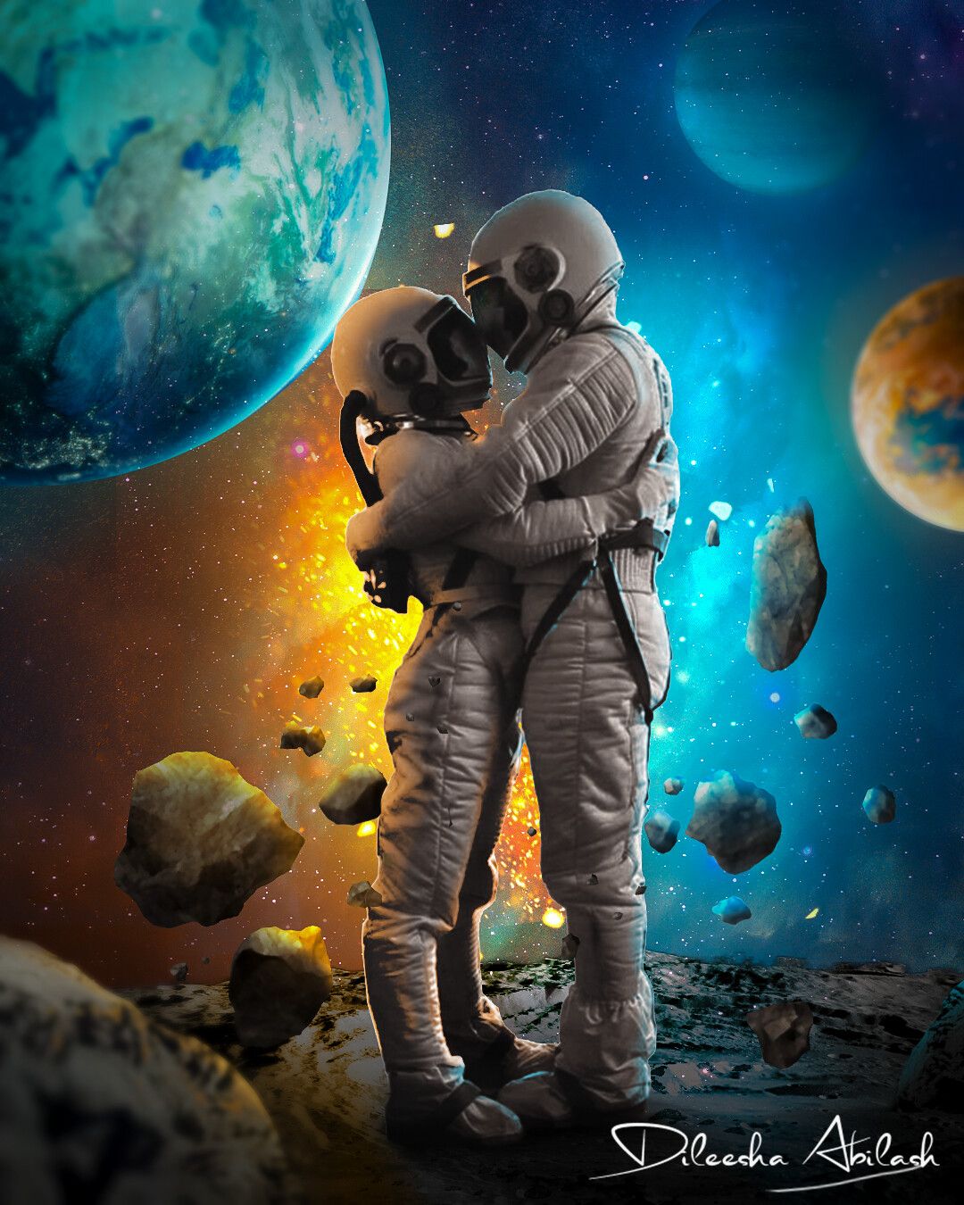 1080x1350 Dil_e_esha Abi_lash Astronaut Couple on The Moon Photohop manipulation