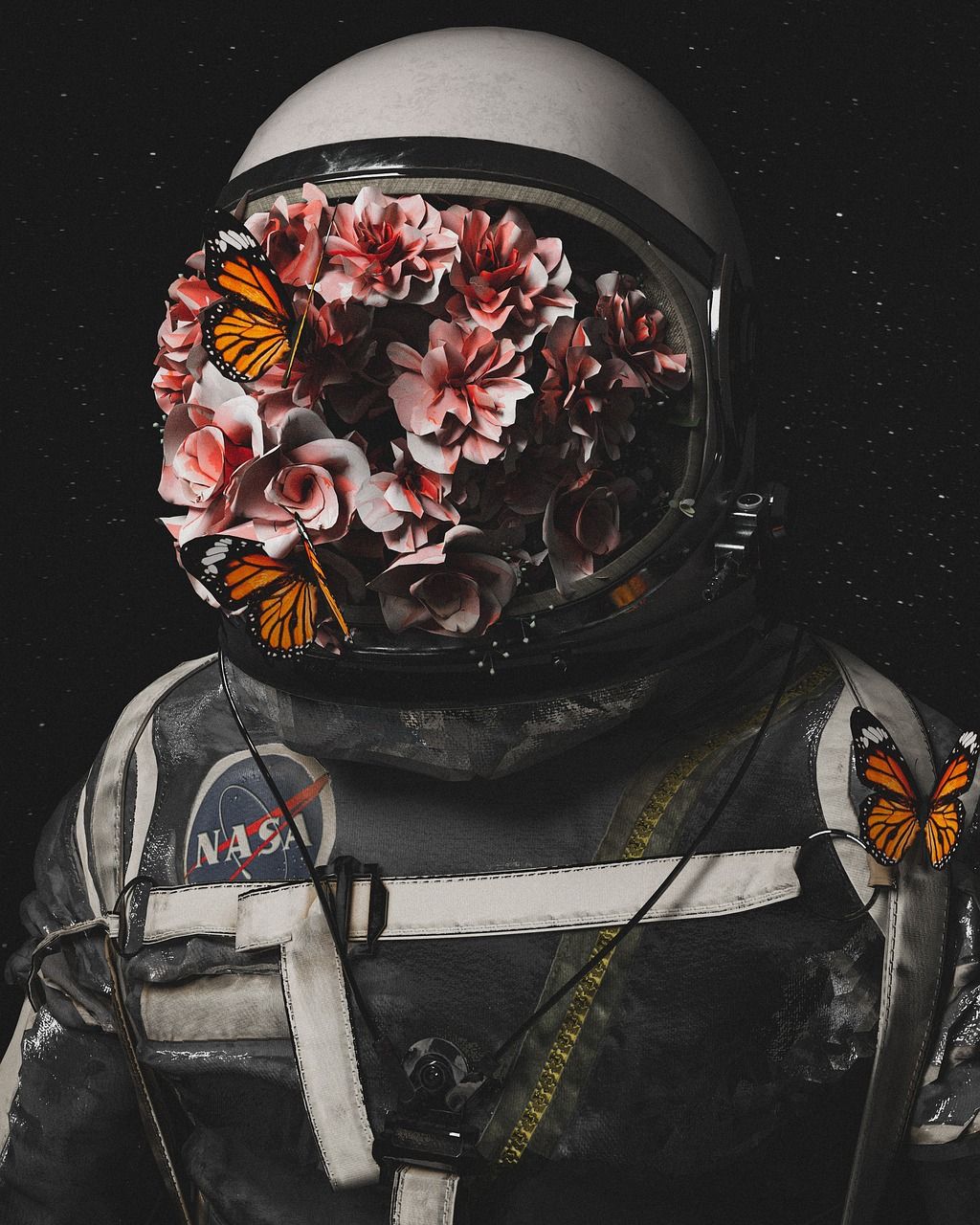 1024x1280 Astronaut Love Flowers