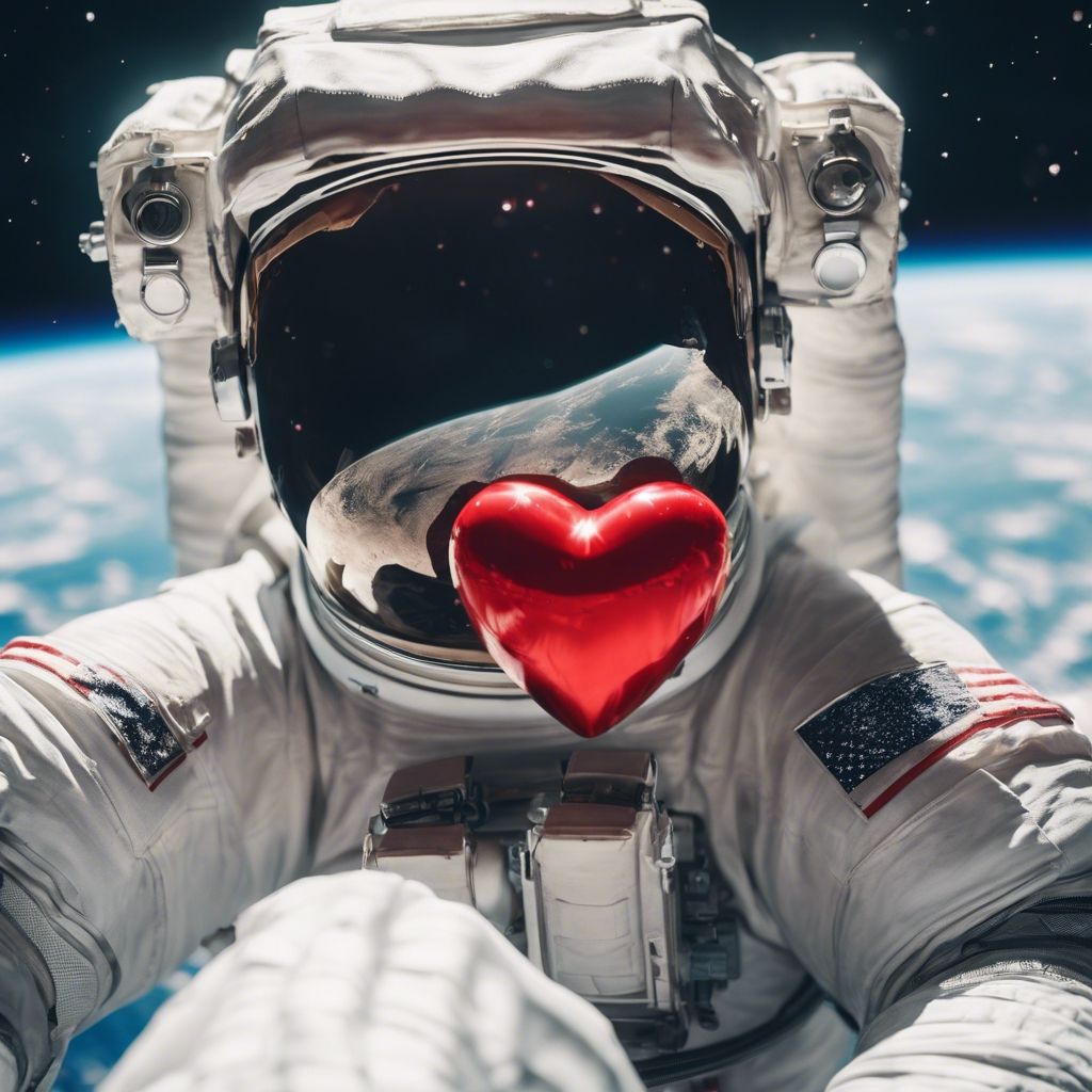 1024x1024 An astronaut in space holding a red heart, Earth seen in the distance. Wallpaper [97549bf2a9134dc09d12]
