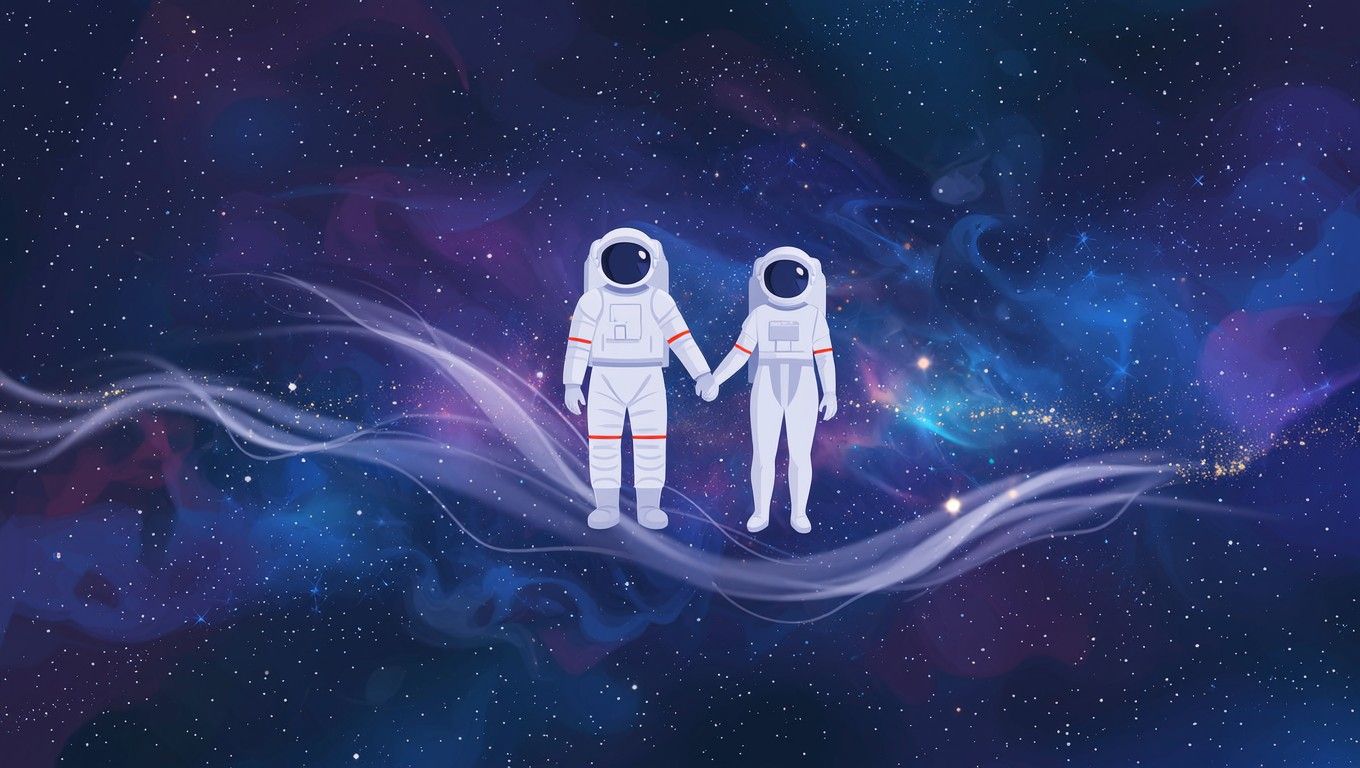 1360x768 Download Space Love Story Image, Astronauts, Love