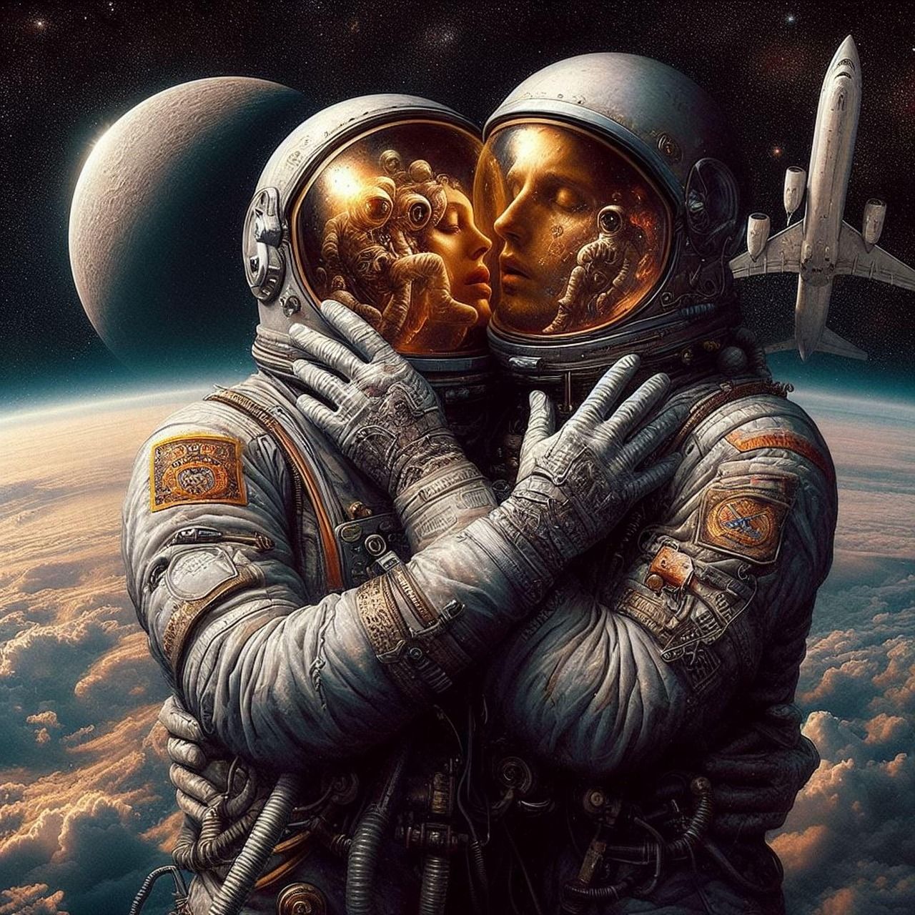 1280x1280 Download Ai Generated Astronaut Kiss. Royalty Free Stock Illustration Image