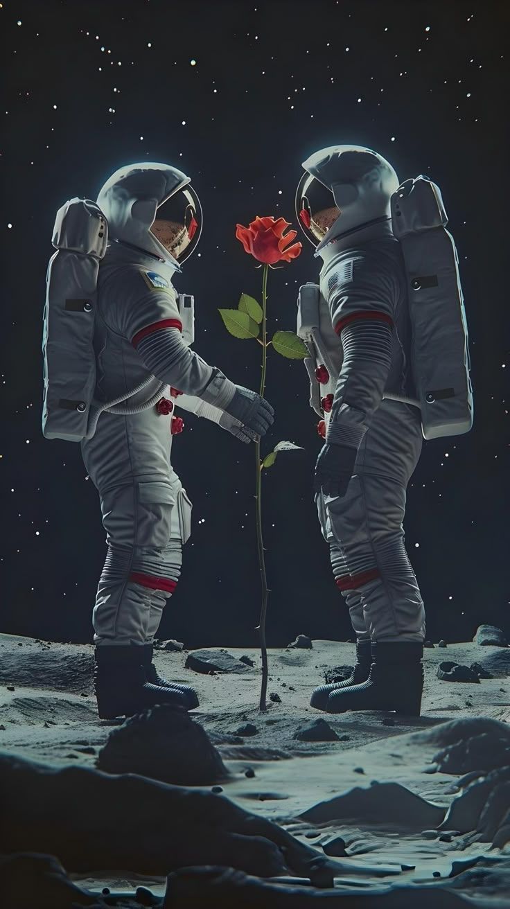 736x1312 Astronaut holding rose on moon. Astronaut with red rose, Astronaut with roses background, Astronaut wallpaper