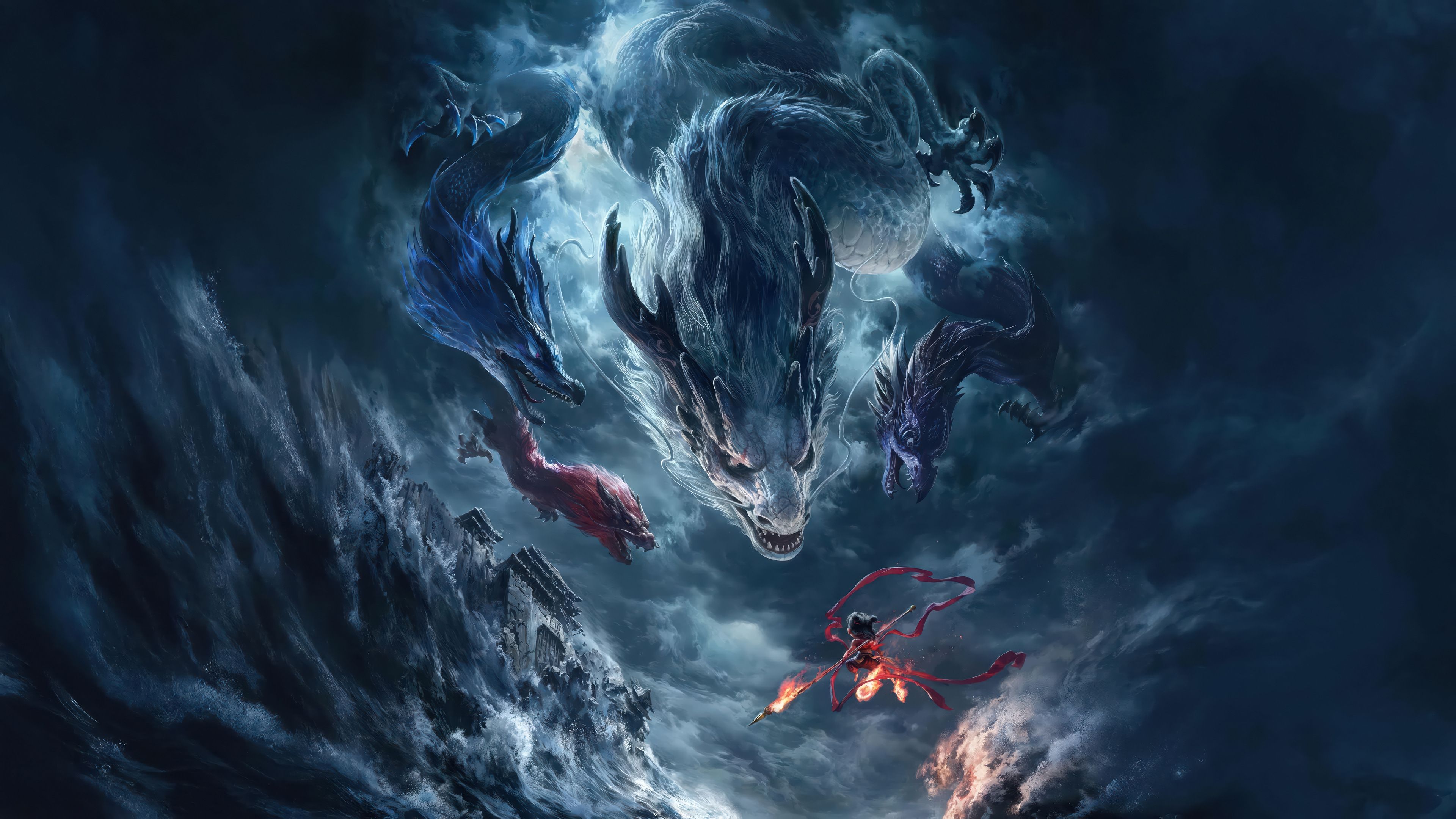 3840x2160 Nezha 2: Epic 4K Ultra HD Dragon Sky Battle Wallpaperx2160