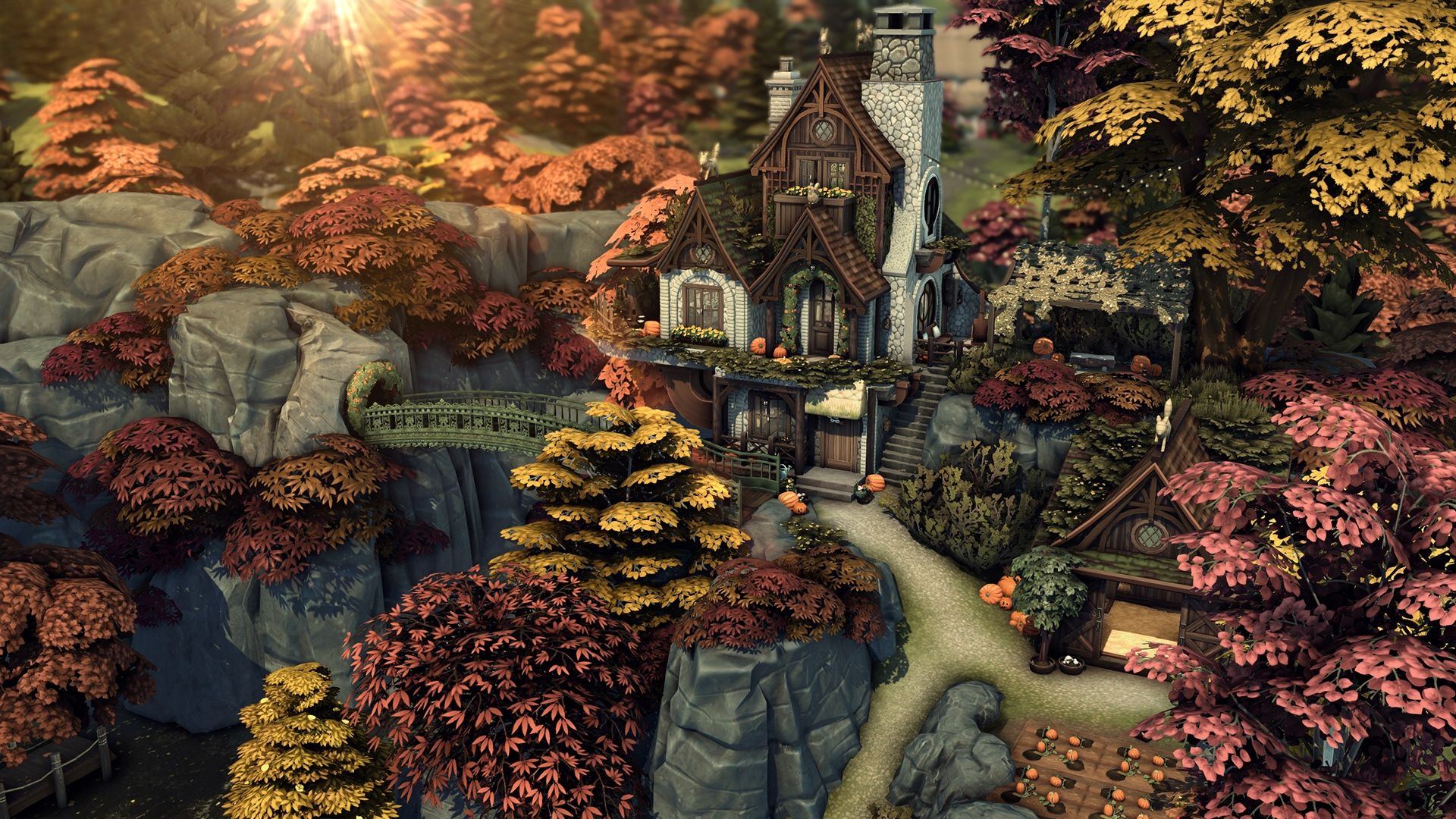 1920x1080 Autumn Witch Cottage Sims 4 Rooms / Lots