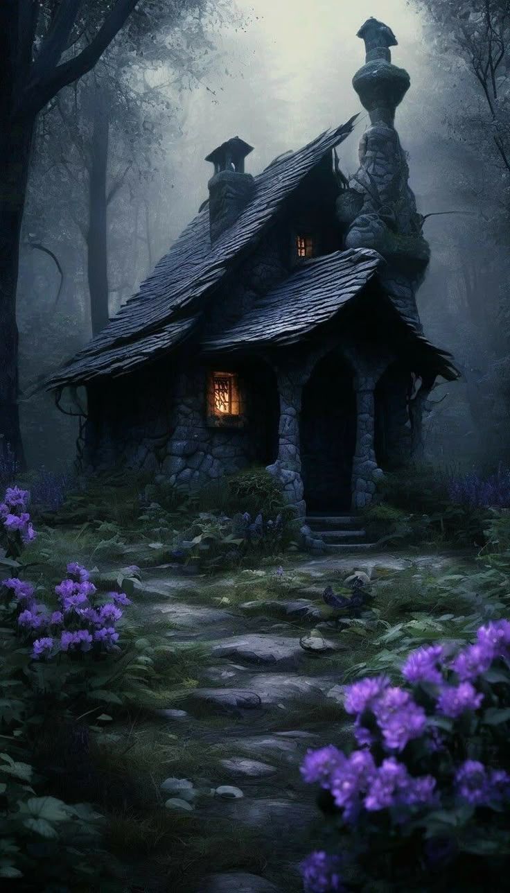 736x1288 Witch cottage background. Forest setting spooky cottage, Witch house wallpaper, Little cabin in the woods