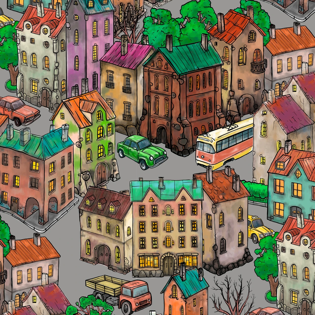 1280x1280 Cartoon City Kids Wallpaper, Wallpaper Mural